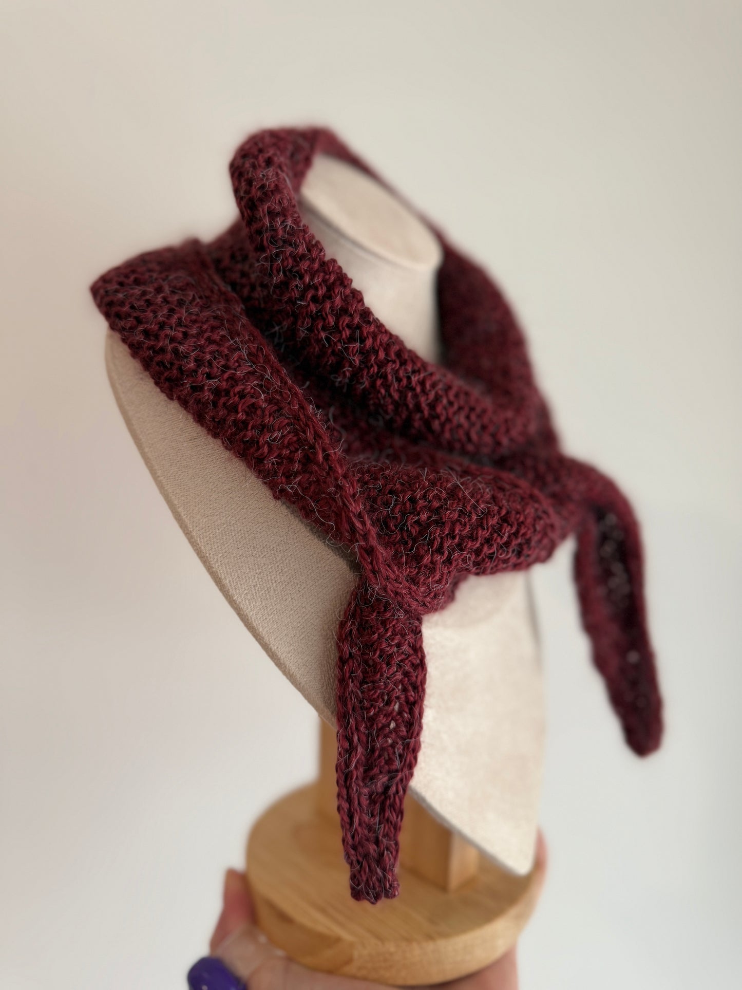 Sophie scarf in burgundy | hand knit neckechief | winter wrap | small skinny scaf | handmade gift | tiktok viral scarf