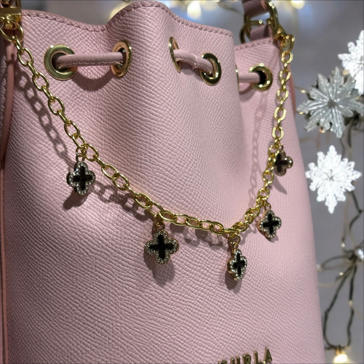 Clover bag charm | key chain | golden chain with gold buckle | y2k chain | bag lover gift
