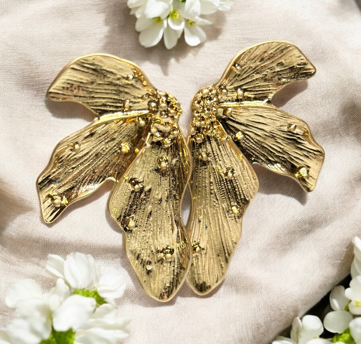 Floral - Blossom leaf Flower Gold statement earrings | dangly drop earrings | floral geometric earrings | Korean earrings