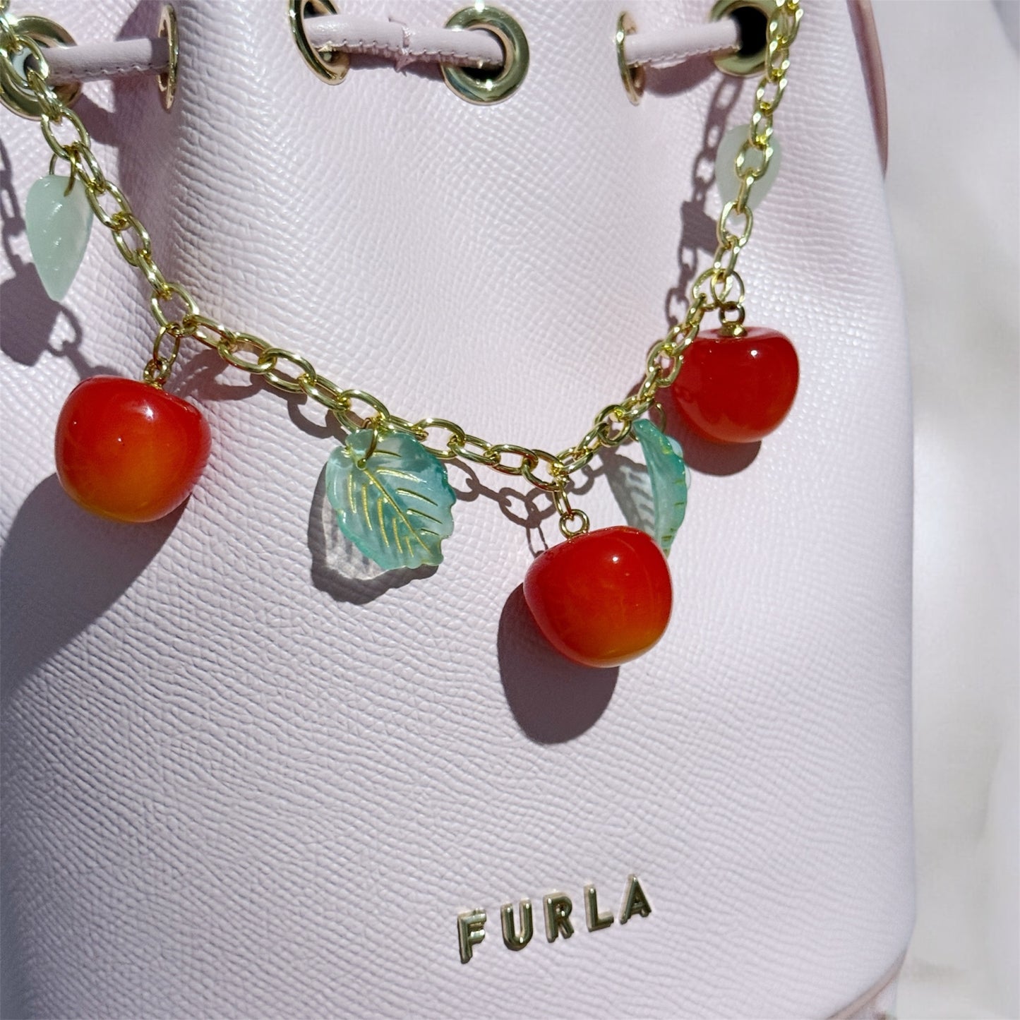 Red Cherry bag charm | key chain | golden chain with golden buckle | y2k chain | bag lover gift