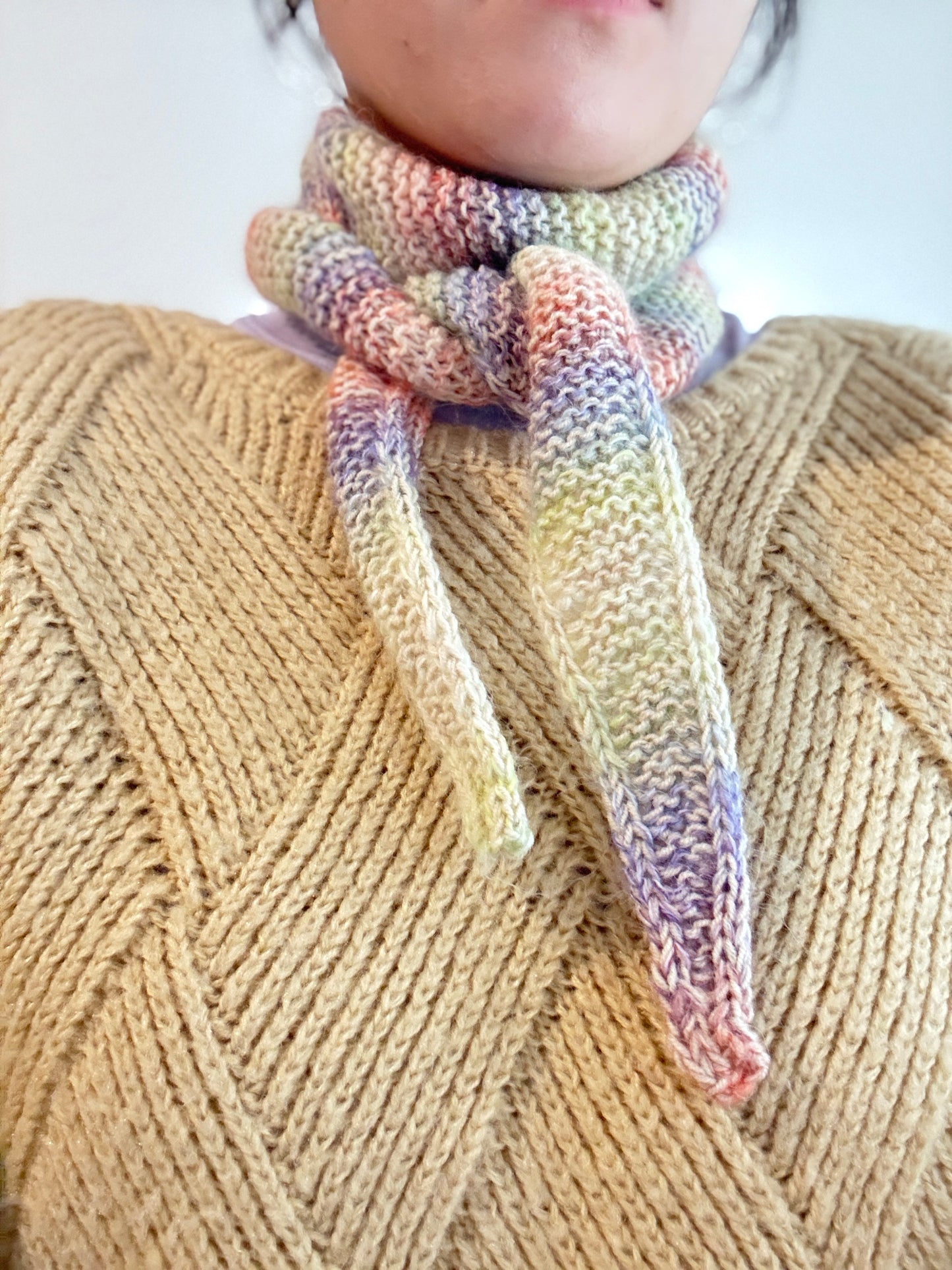 Sophie scarf in pastel mix | hand knit neckechief | winter wrap | small skinny scaf | handmade gift | tiktok viral scarf