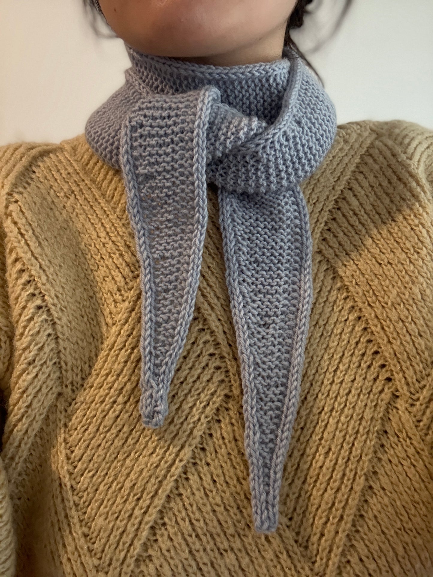 Sophie scarf in light grey | hand knit neckechief | winter wrap | small skinny scarf | handmade gift | tiktok viral scarf | wool yarn