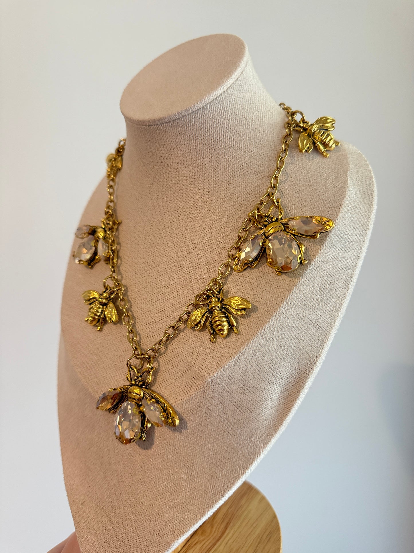 Vintage style Golden rhinestones bee necklaces