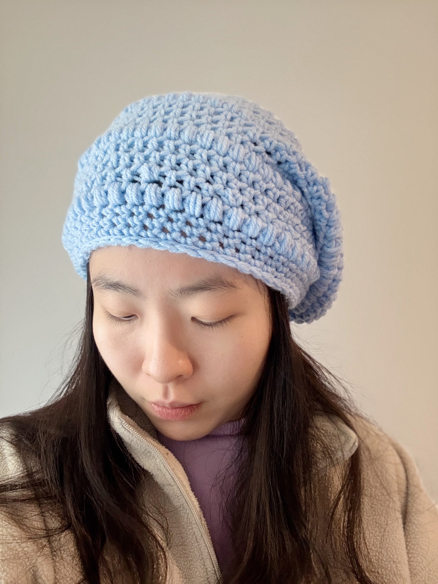 Blue crochet Slouchy Beanie | Chrochet Beret | Slouchy Hat in brown | hand Knit beanie in yellow | cozy winter beret hat