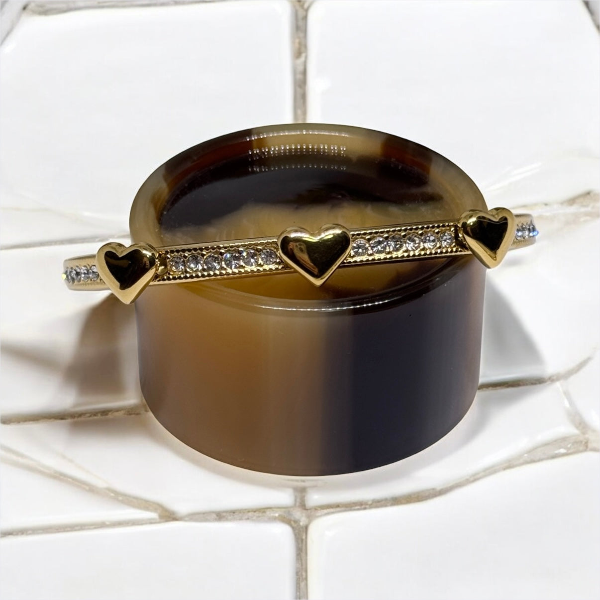 Gold bangle with heart | rhinestones embossed