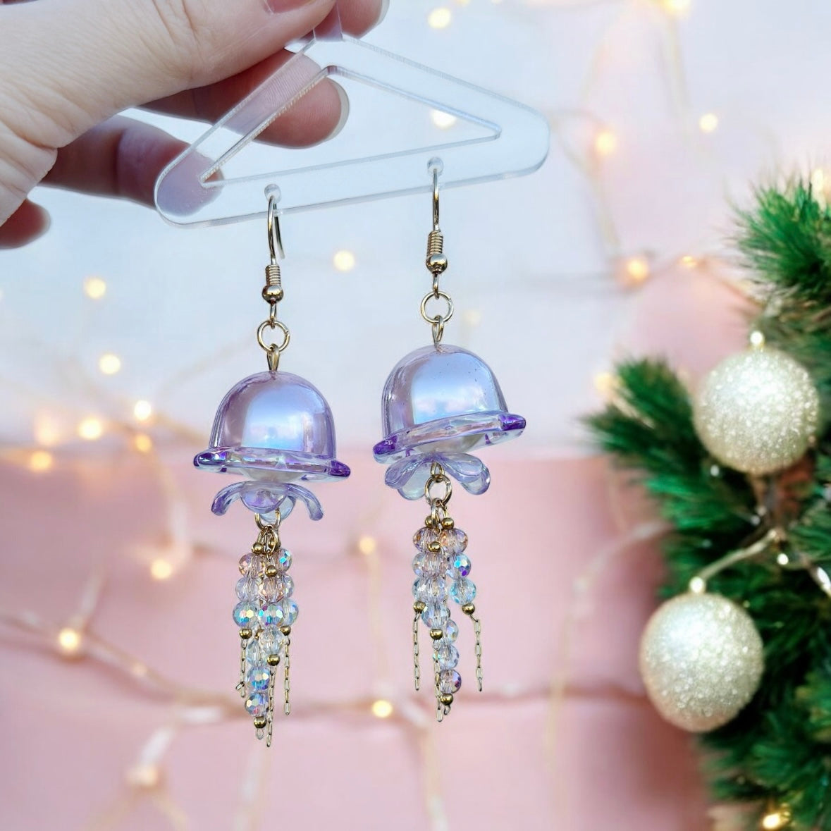 Whimsical - Jellyfish earrings | sea creature zoology earrings | colourful clear iridescent dangle oversize earrings | halgoram fun y2k earrings