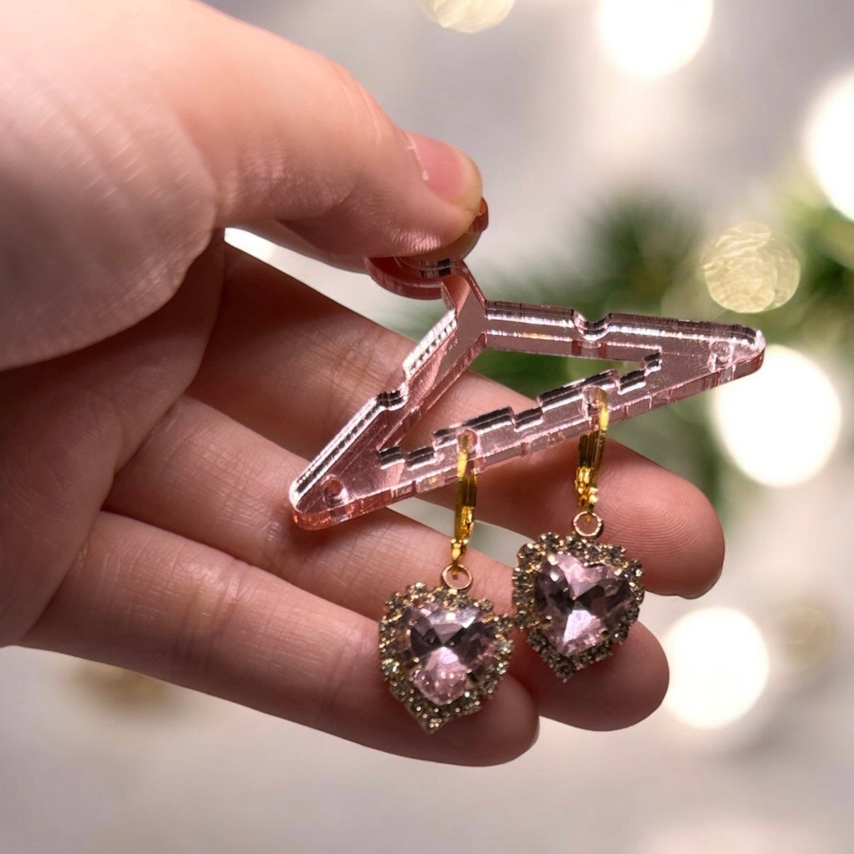 Minimalist - Pink rhinestones heart huggie | glittering diamante mini huggie earrings