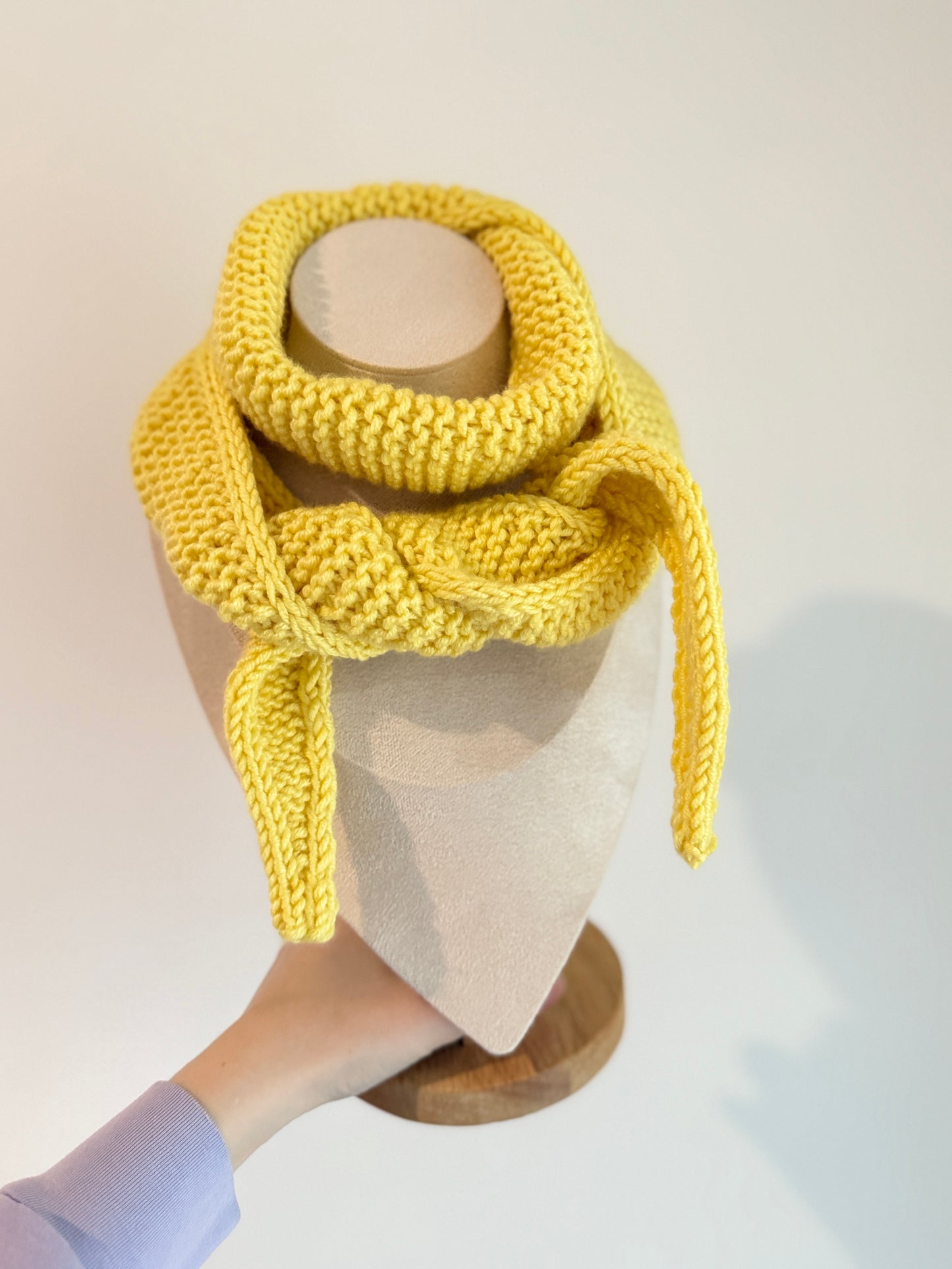 Sophie scarf in sunshine yellow | hand knit neckechief | winter wrap | small skinny scarf | handmade gift | tiktok viral scarf | wool yarn