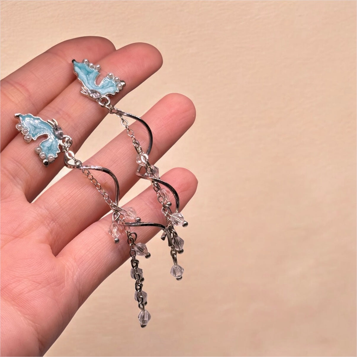 Whimsical - Blue rhinestone butterfly earrings