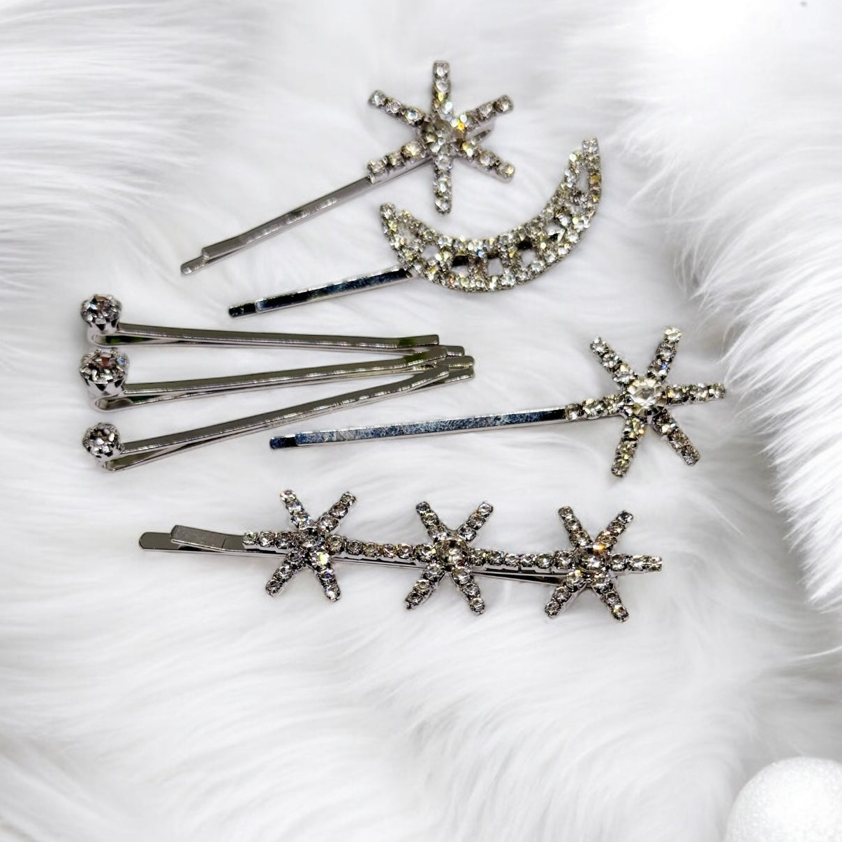 Silver glitter style celestial bridal hair clips set | rhinestones embedded vintage style hair slides | korean hair accessories | bobby pin