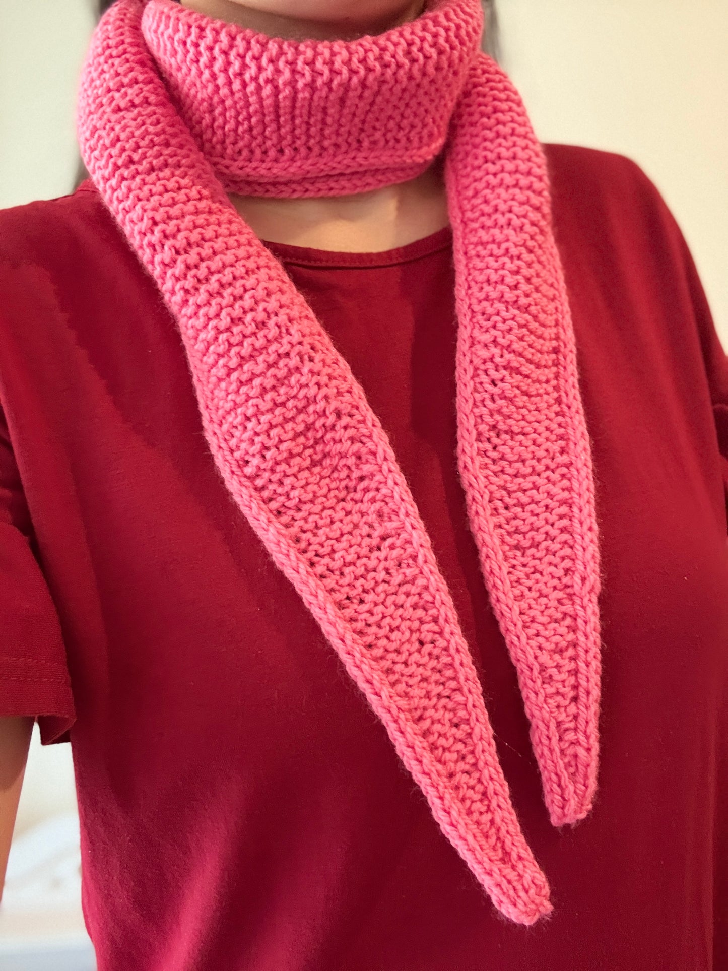 Sophie scarf rose pink| hand knit neckechief | winter wrap | small skinny scaf | handmade gift | tiktok viral scarf