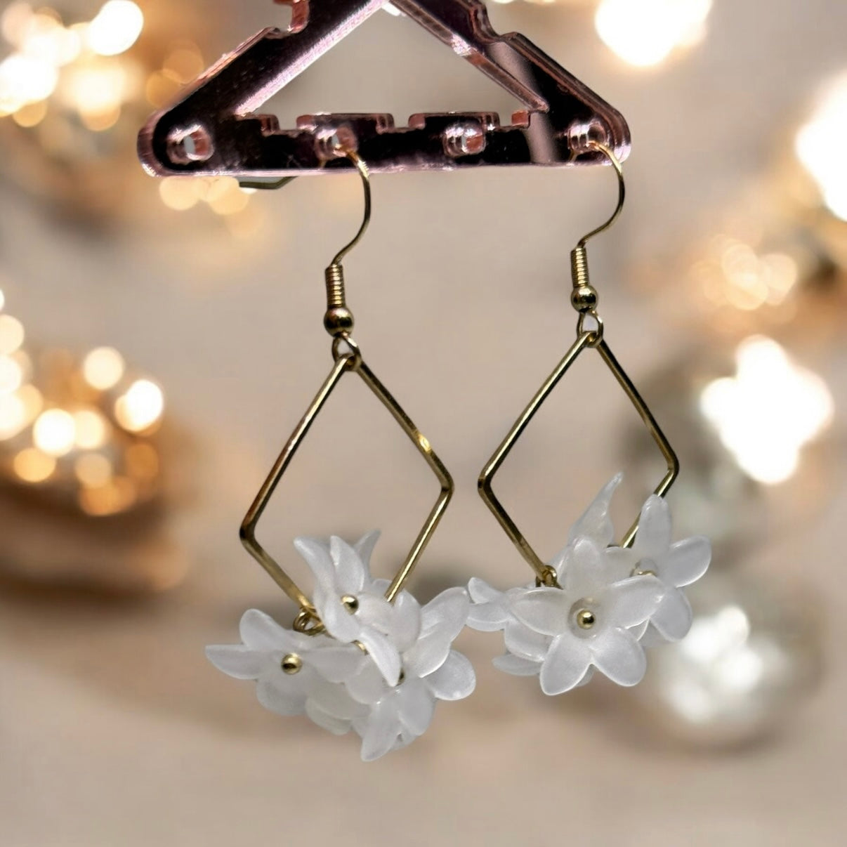 Whimsical - Daisy flower petal earrings |Kawaii cute fun hoop earrings | korean art colourful dangle earrings | white flower with crystal clear beads