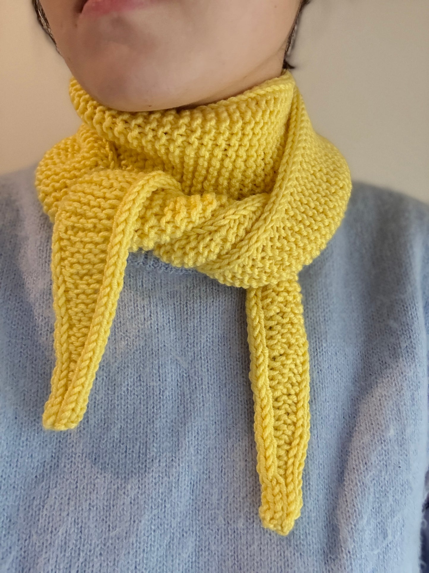 Sophie scarf in sunshine yellow | hand knit neckechief | winter wrap | small skinny scarf | handmade gift | tiktok viral scarf | wool yarn