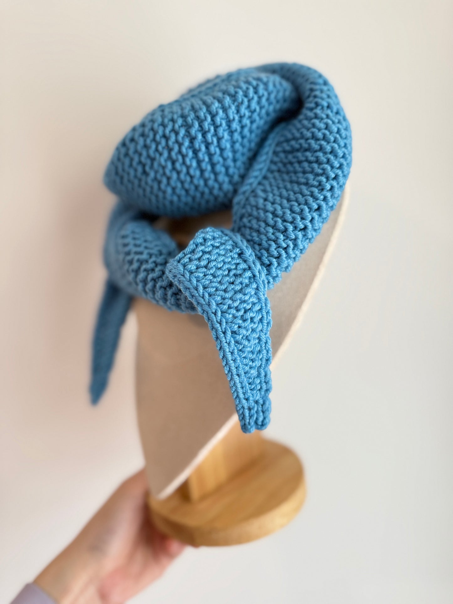 Sophie scarf in DJ blue | hand knit neckechief | winter wrap | small skinny scarf | handmade gift | tiktok viral scarf | wool yarn