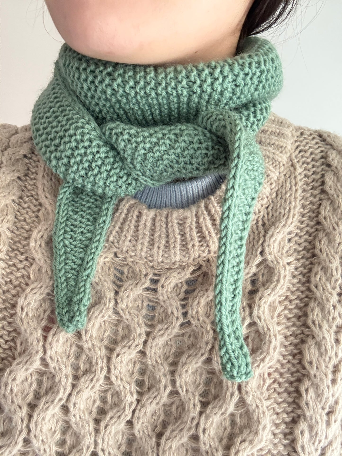 Sophie scarf in sage green | hand knit neckechief | winter wrap | small skinny scarf | handmade gift | tiktok viral scarf | wool yarn