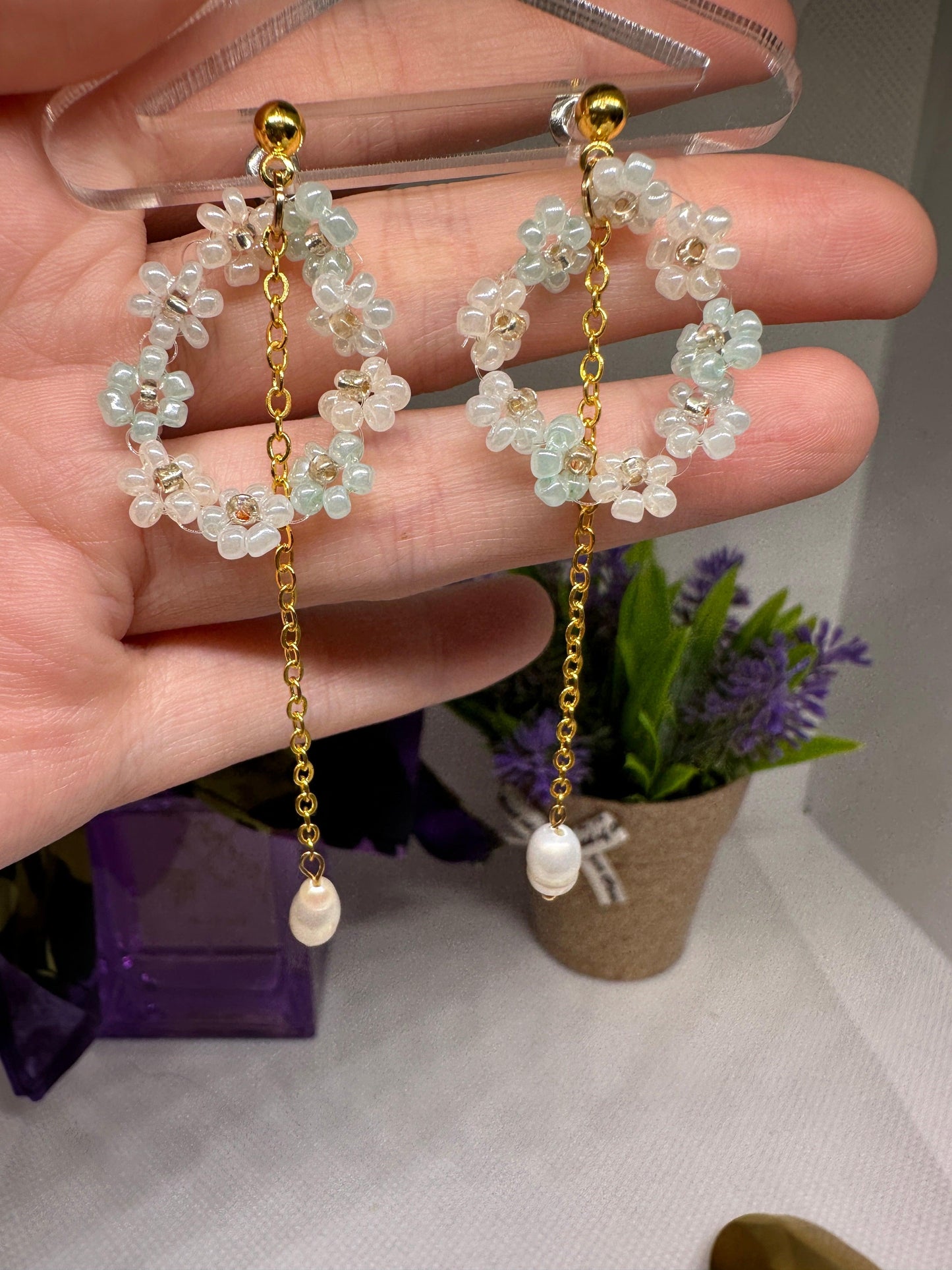 Whimsical - Daisy earrings | golden leaf mini flower earrings | elegant floral dangle chain earrings