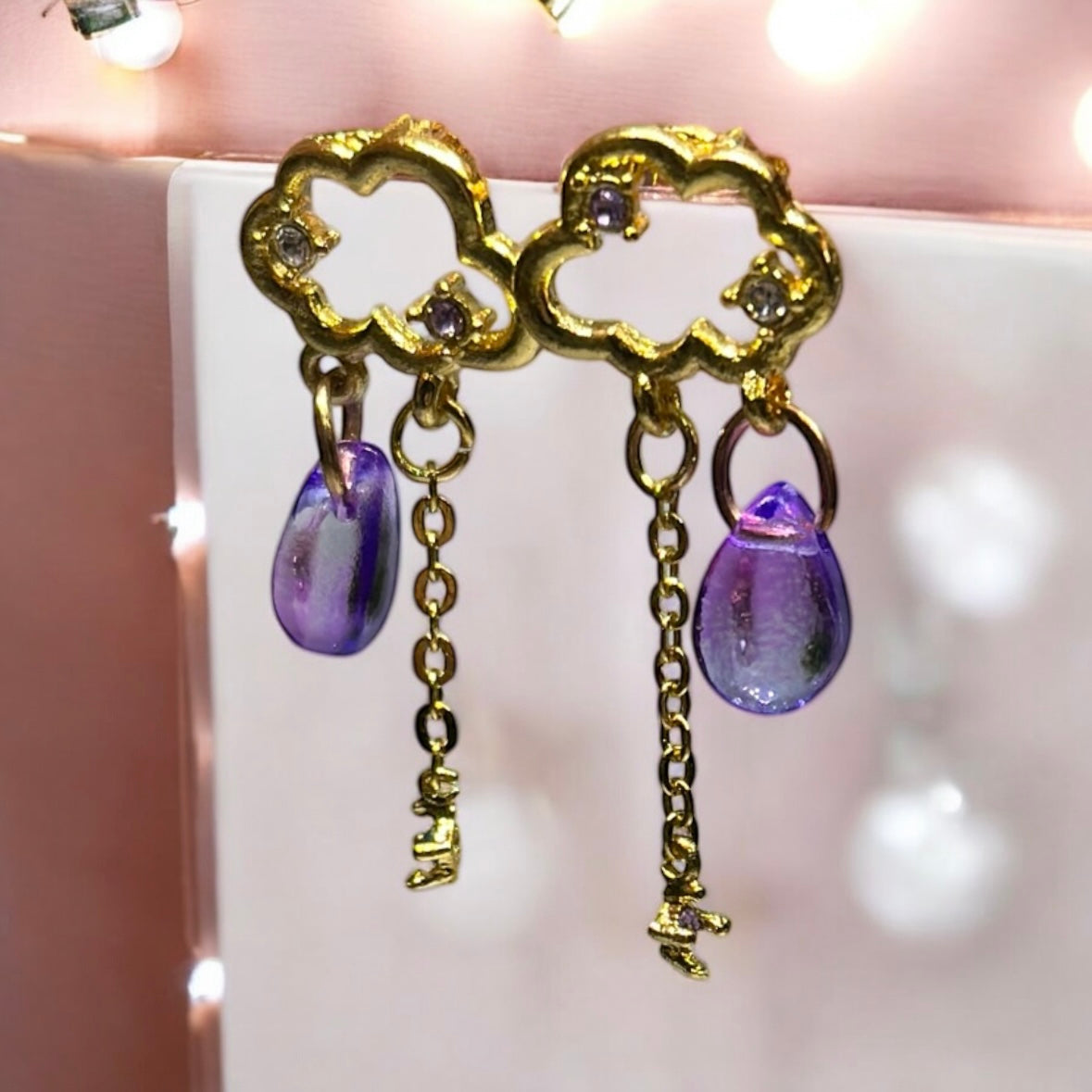 Celestial statement earrings | cloud and storm rain earrings | Galaxy mini stud earrings | silver or rose gold earrings - TuttyKnitty