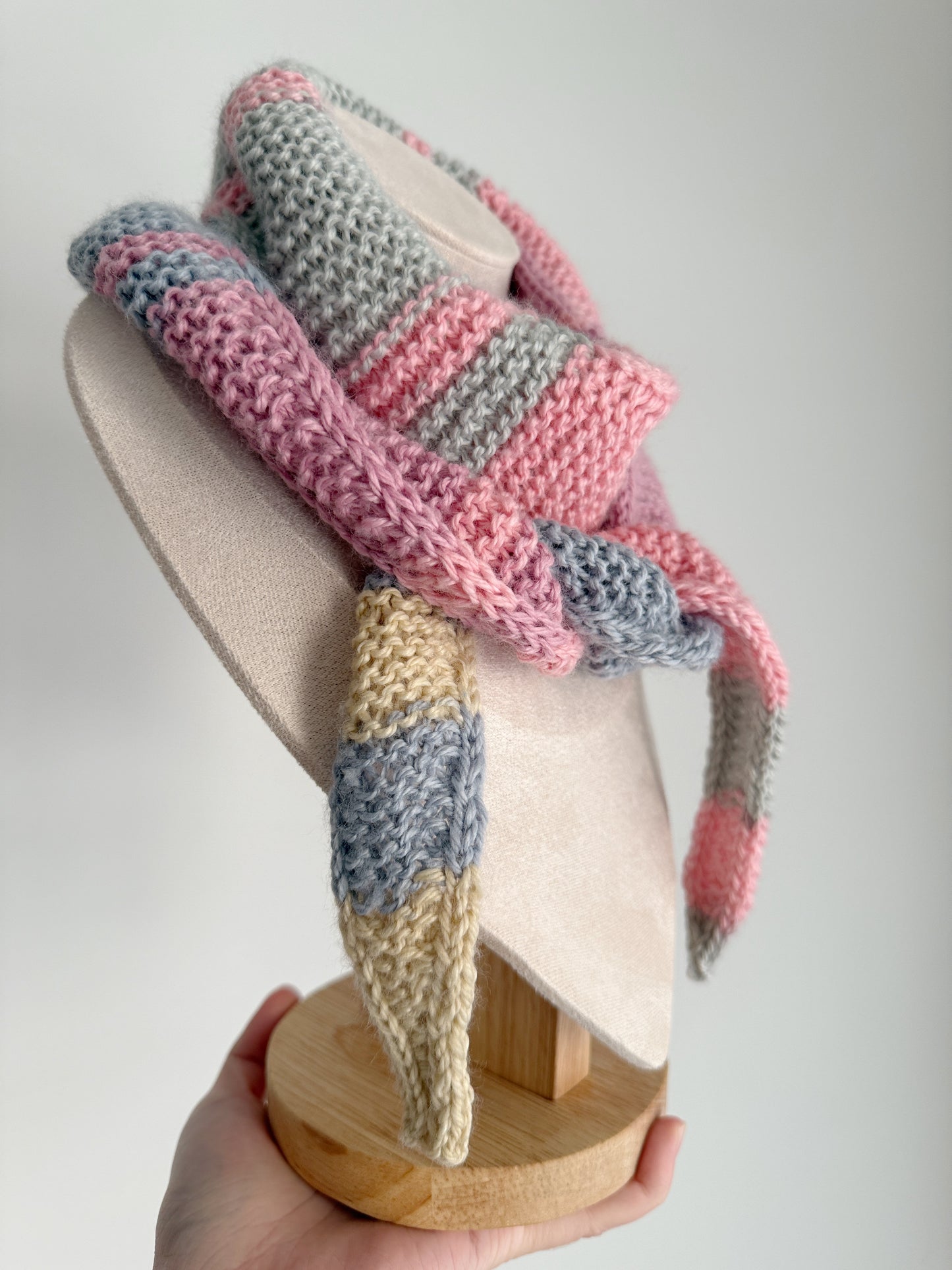 Sophie scarf in pastel mix | hand knit neckechief | winter wrap | small skinny scaf | handmade gift | tiktok viral scarf
