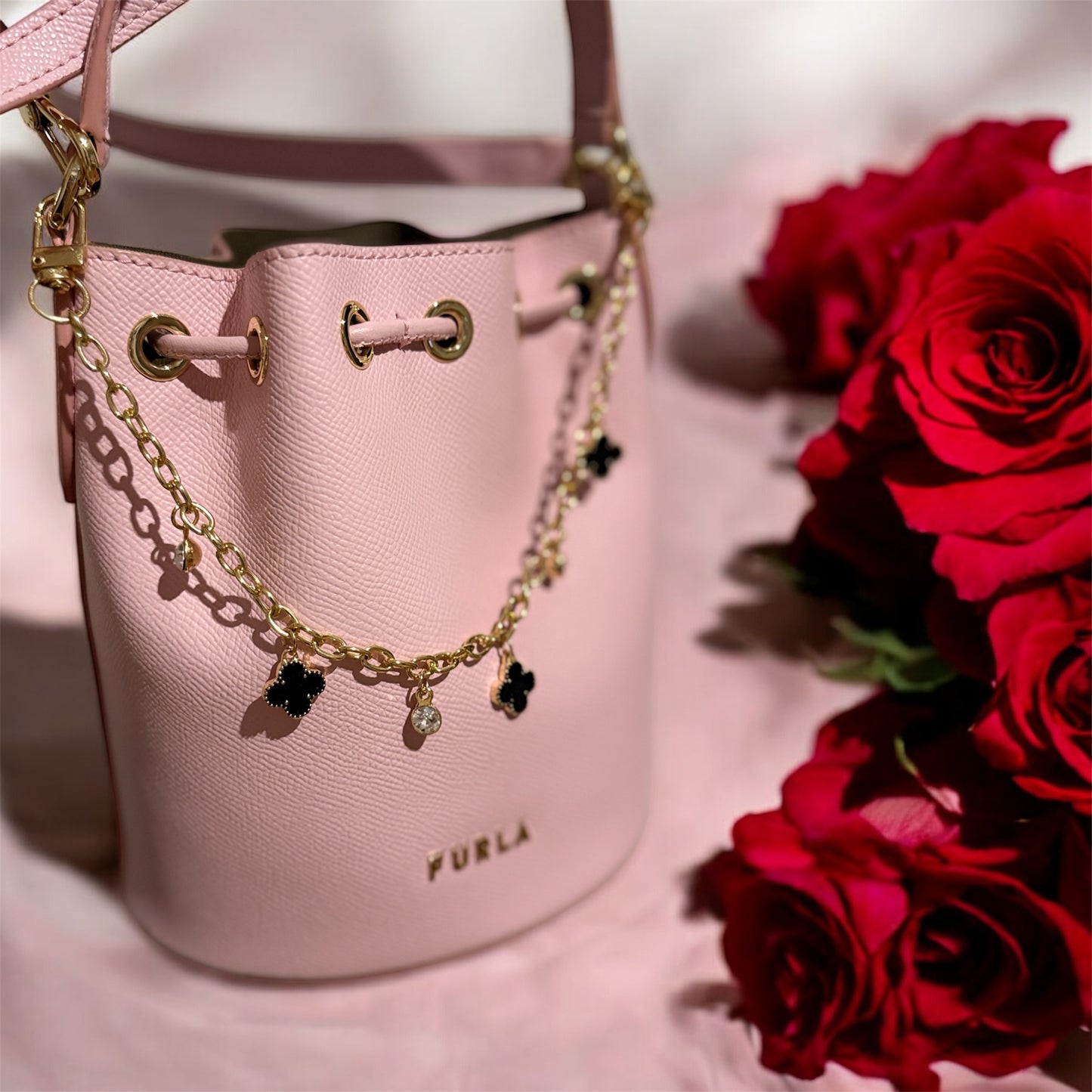 Clover bag charm | key chain | golden chain with gold buckle | y2k chain | bag lover gift