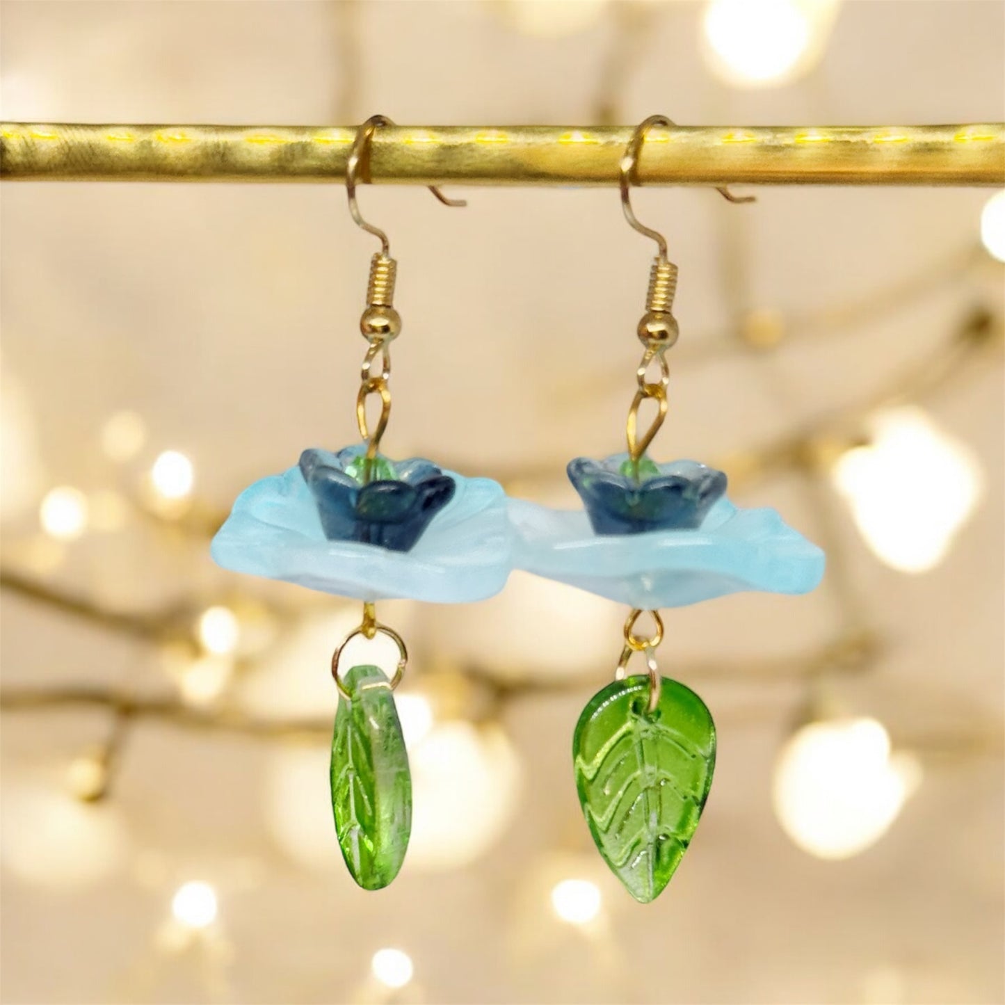 Whimsical - Lotus flower earrings | golden leaf mini flower earrings | elegant floral dangle chain earrings