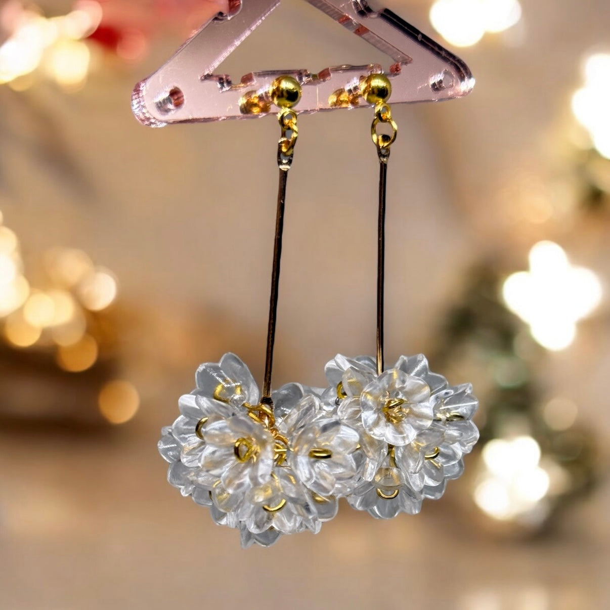 Whimsical - Clear beaded golden flower earrings