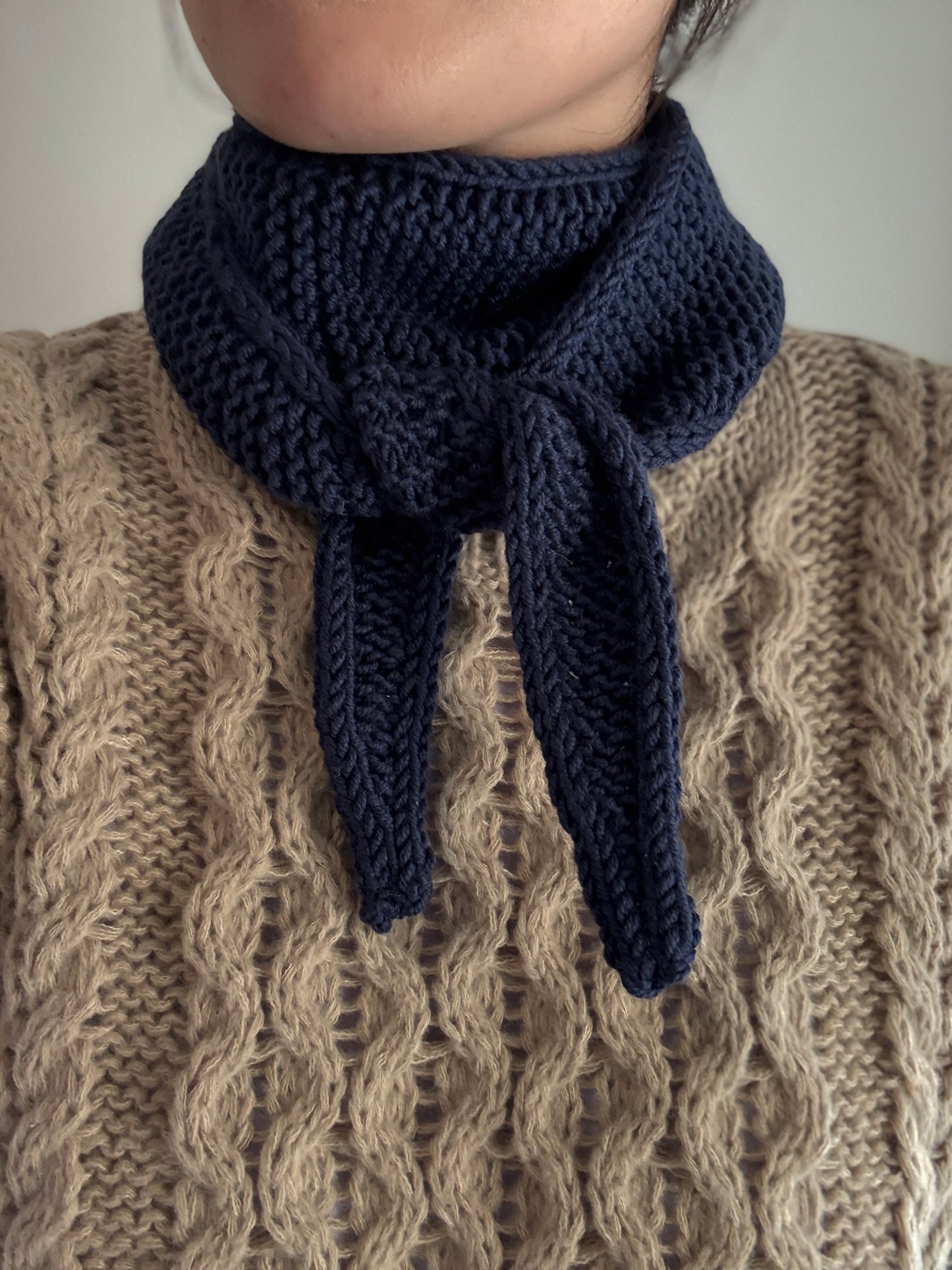 Sophie scarf navy | hand knit neckechief | winter wrap | small skinny scarf | handmade gift | tiktok viral scarf | wool yarn