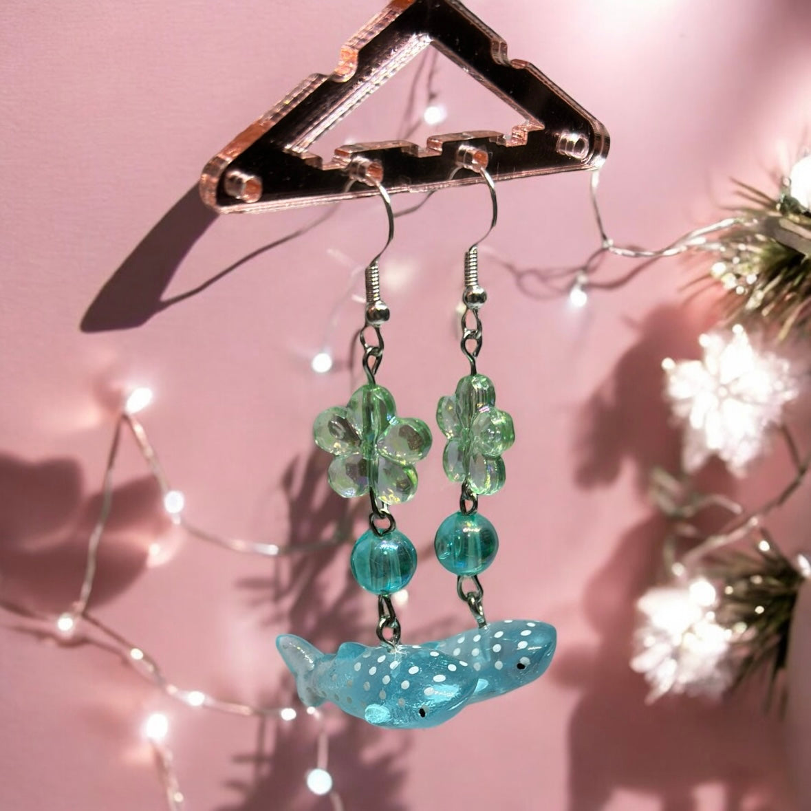Y2K - Blue whale earrings with dots | 3d animal dangle earrings | cute kawaii art | sea creature earrings