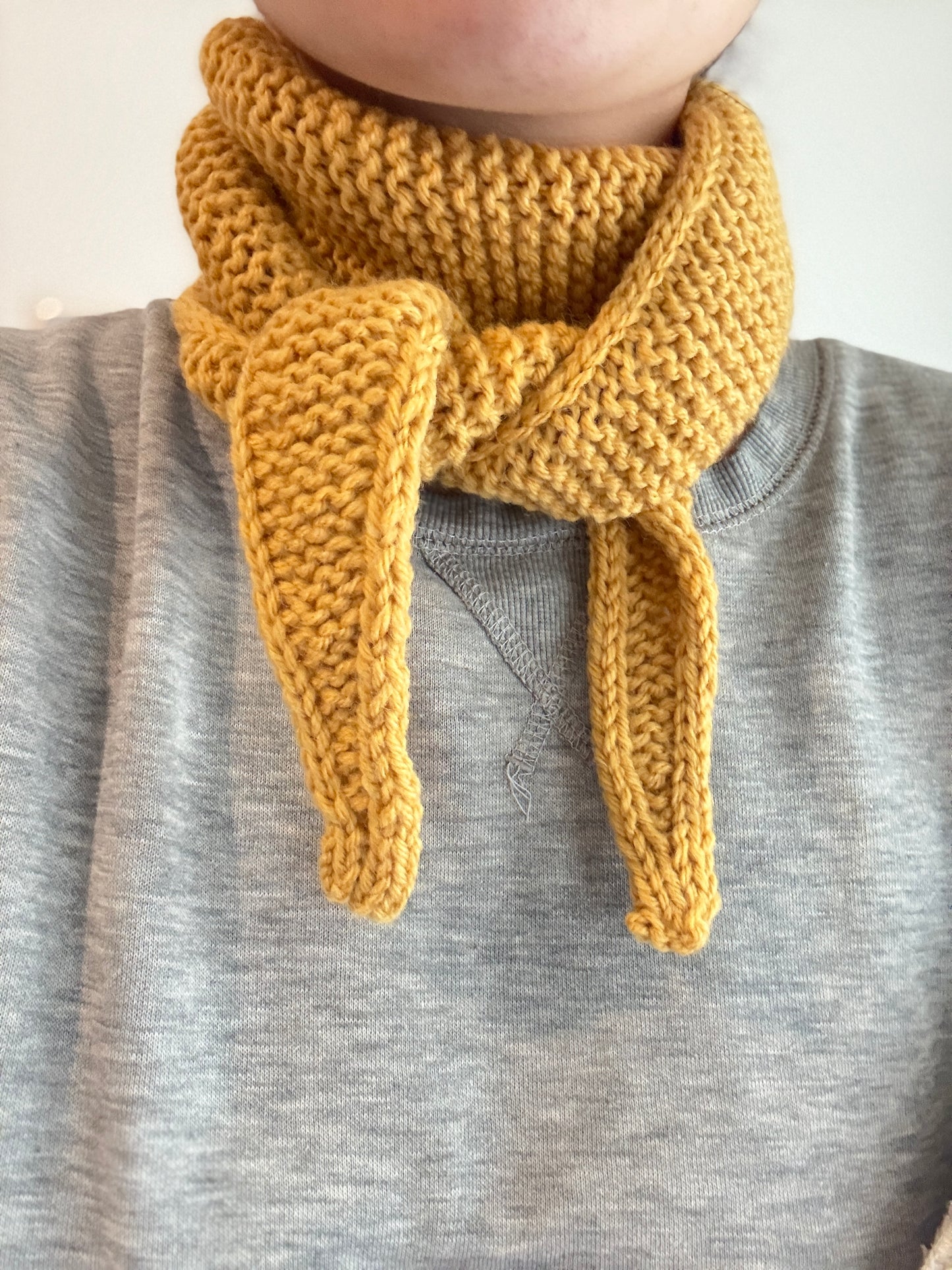 Sophie scarf in mustard | hand knit neckechief | winter wrap | small skinny scarf | handmade gift | tiktok viral scarf | wool yarn