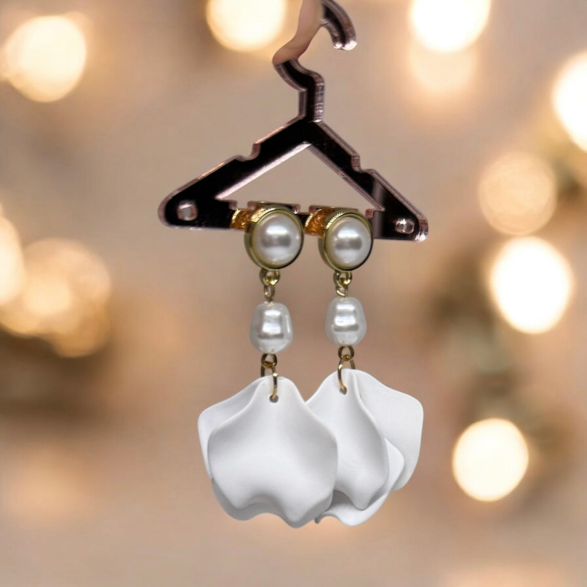 White - flowers earrings dangly earrings | matte petals hoop freshwater pearl floral earrings | bridal party wedding earrings