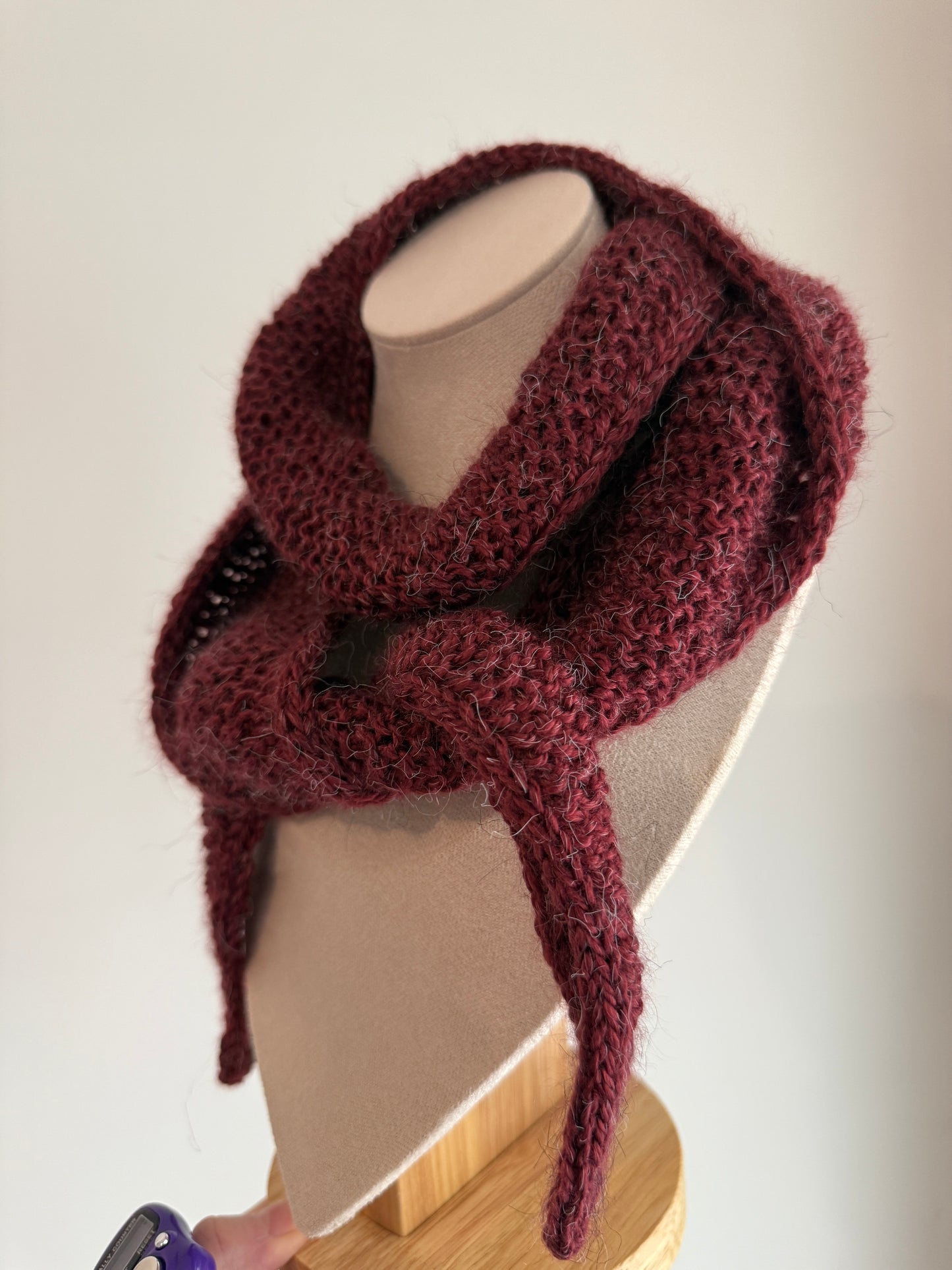 Sophie scarf in burgundy | hand knit neckechief | winter wrap | small skinny scaf | handmade gift | tiktok viral scarf