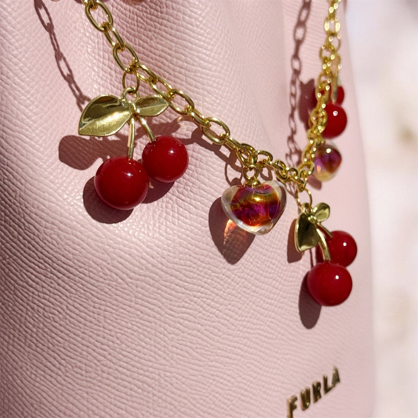 Red Cherry bag charm | key chain | golden chain with golden buckle | y2k chain | bag lover gift