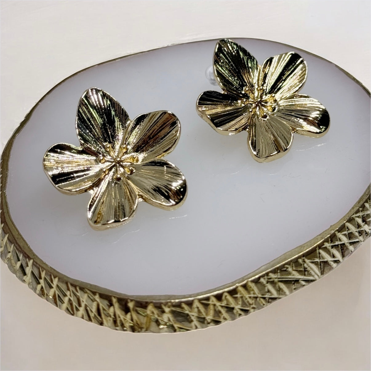 Floral -Blossom Flower Gold statement earrings | modern stud earrings | floral geometric earrings | Korean earrings