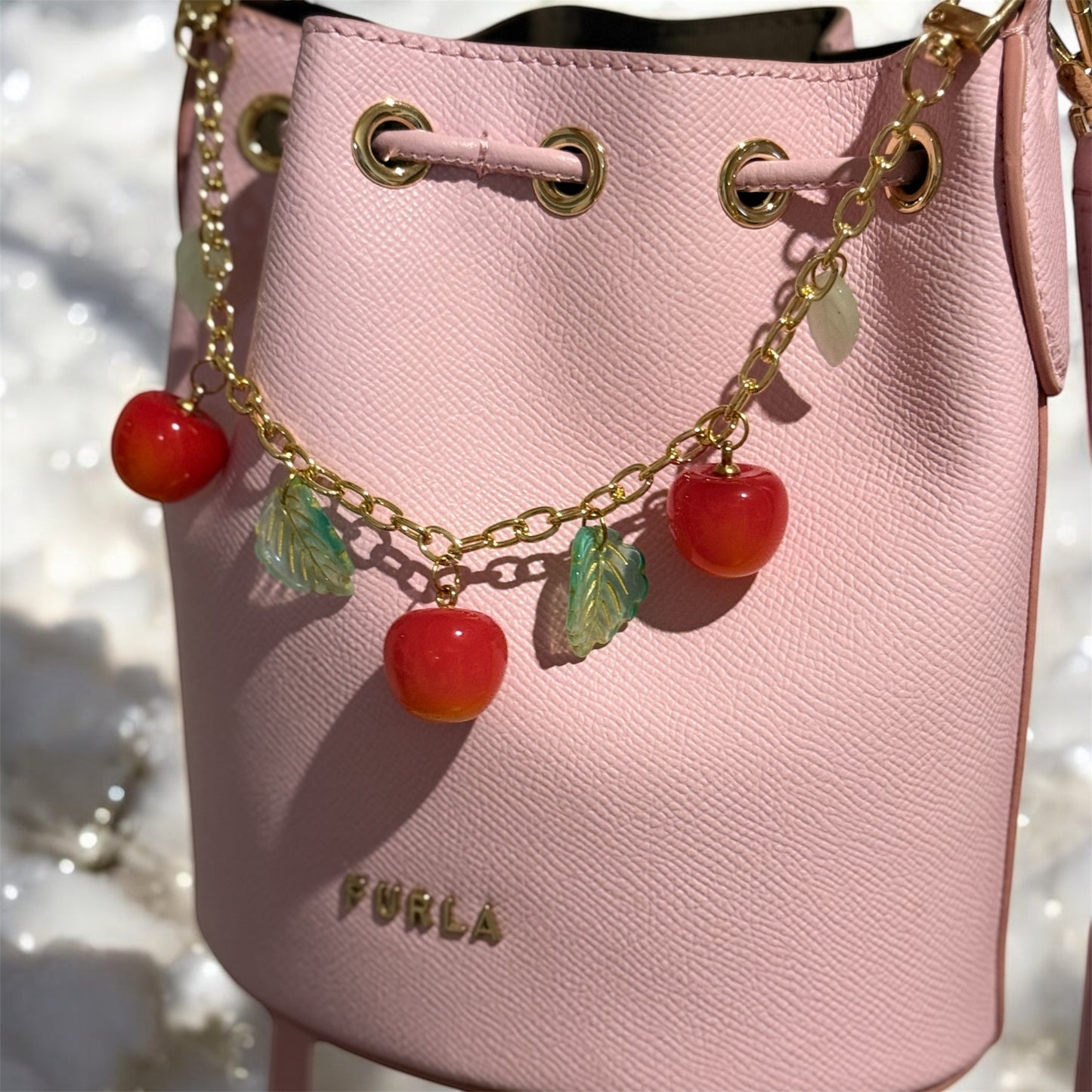 Red Cherry bag charm | key chain | golden chain with golden buckle | y2k chain | bag lover gift
