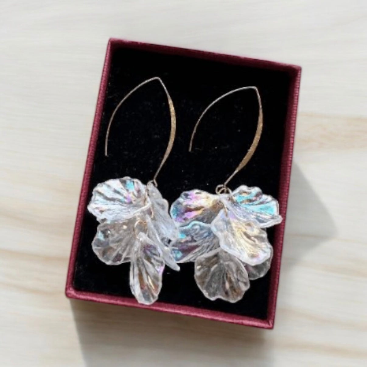 Iridescent - flower earrings | gold pearlescent shell petals dangle earrings |unique floral earrings | bridal party wedding earrings - TuttyKnitty