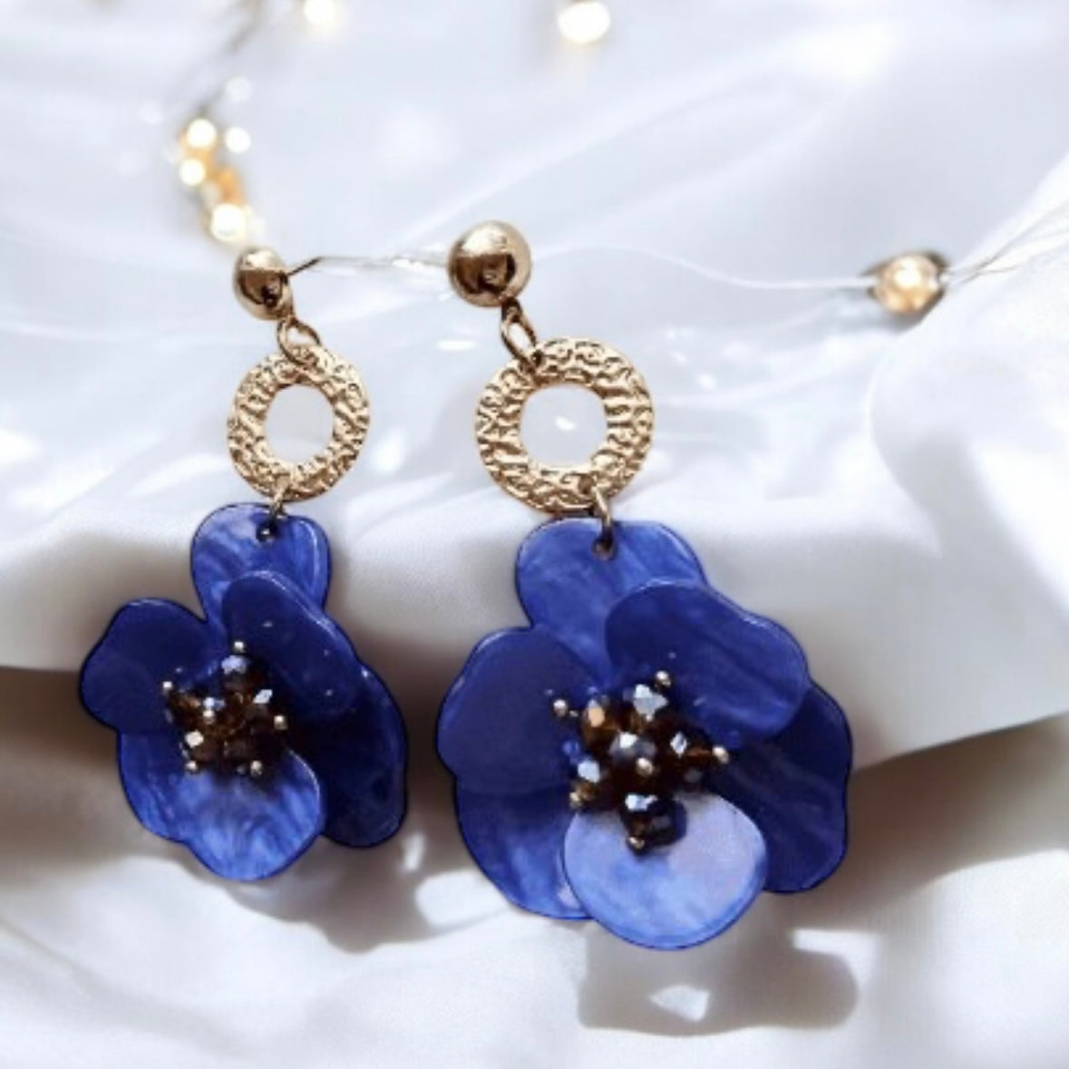 Purple - Acetate crystal flowers earrings | diamante rhinestones flower earrings | oversize spring blossom | floral statement earrings