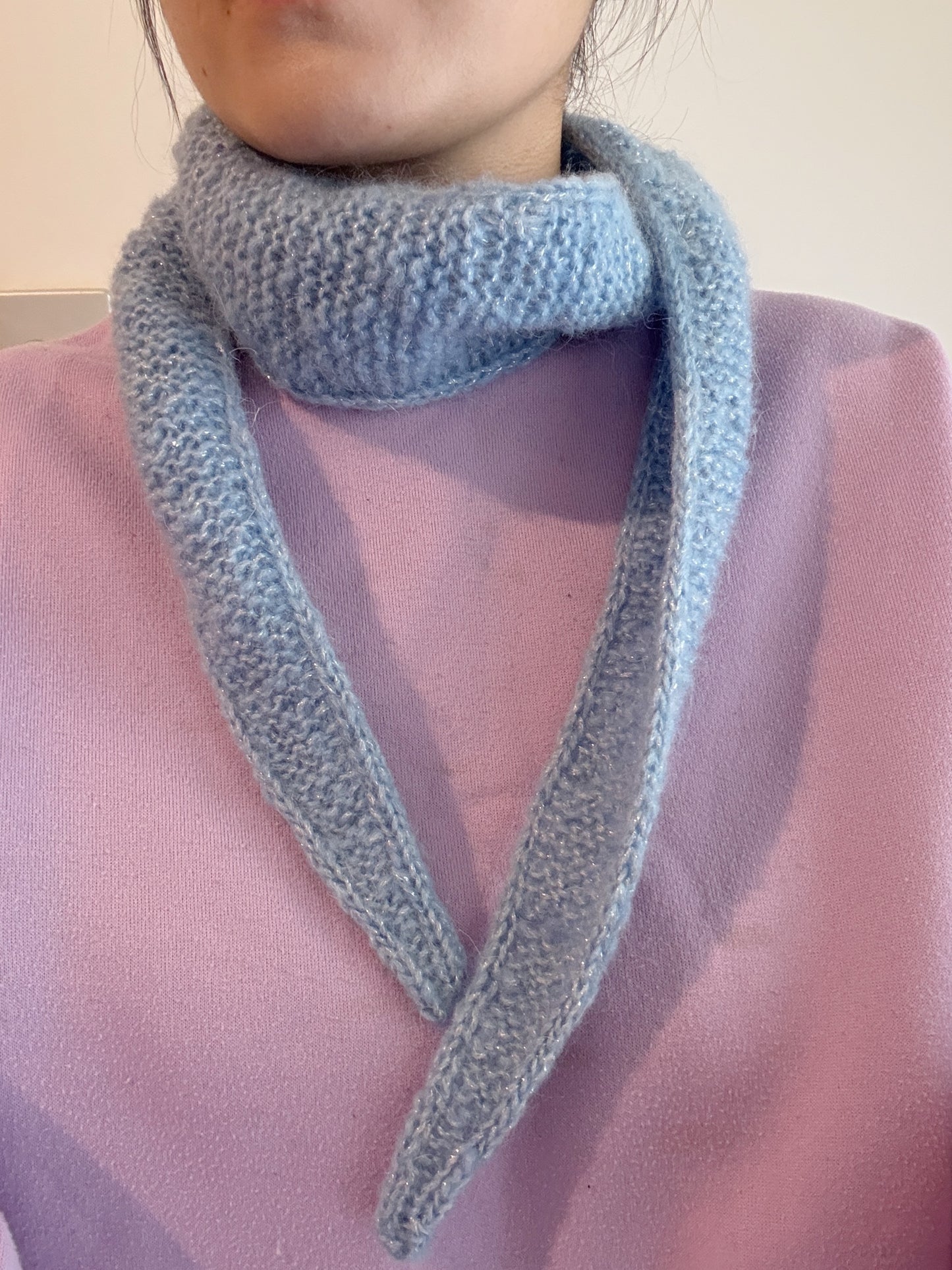 Sophie scarf in glitter blue | hand knit neckechief | winter wrap | small skinny scaf | handmade gift | tiktok viral scarf