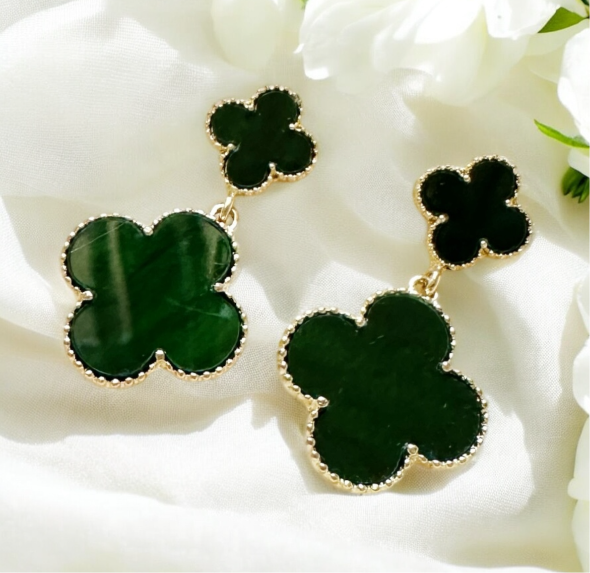 Lux - Golden clover earrings with colourful stone | aesthetic | elegant earrings