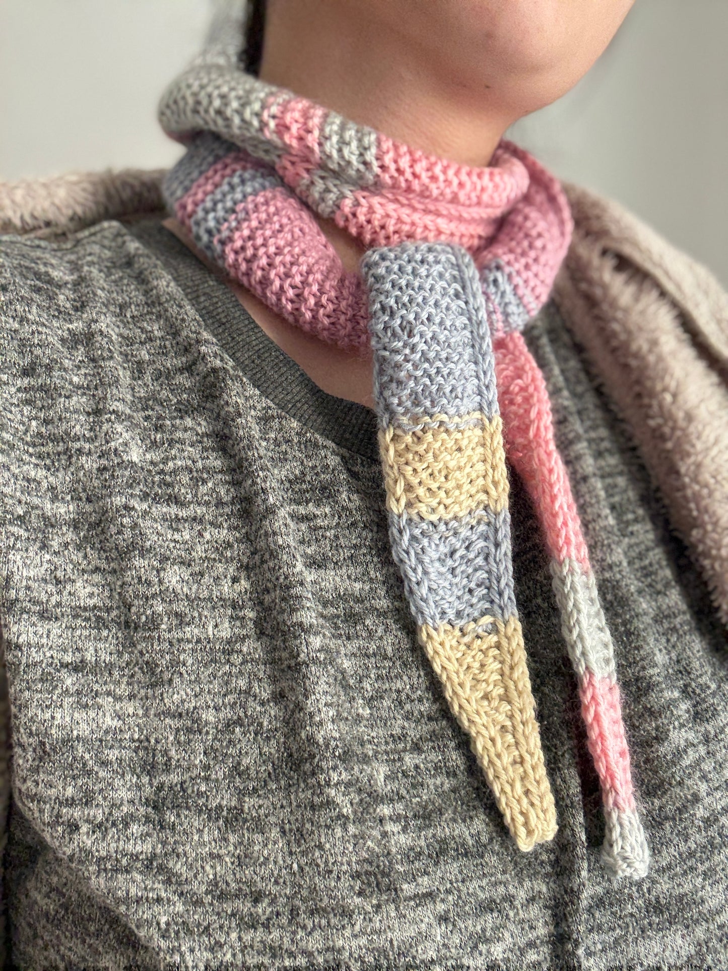 Sophie scarf in pastel mix | hand knit neckechief | winter wrap | small skinny scaf | handmade gift | tiktok viral scarf