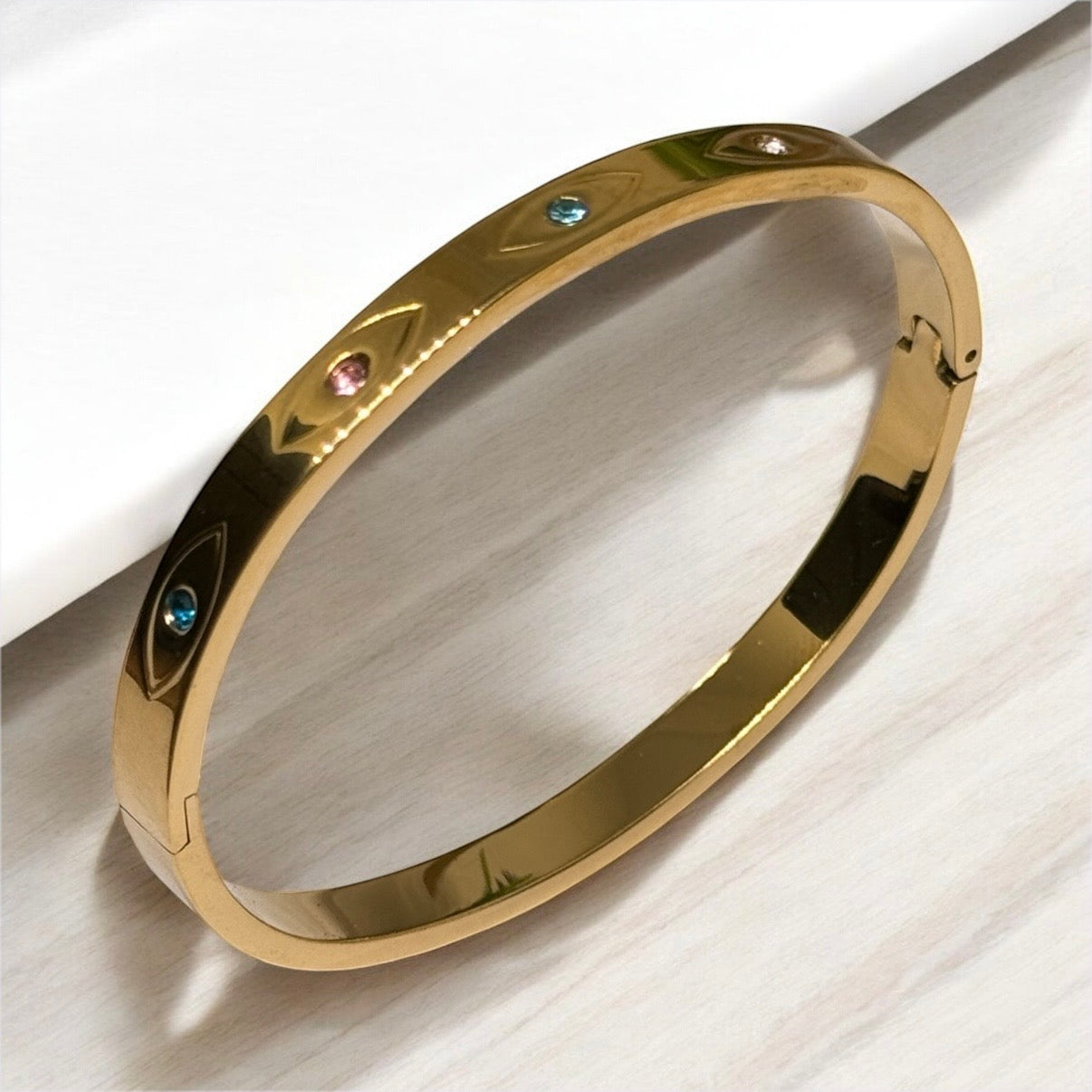 Gold bangles with evil eyes pattern | rhinestones embossed | shinny bangle