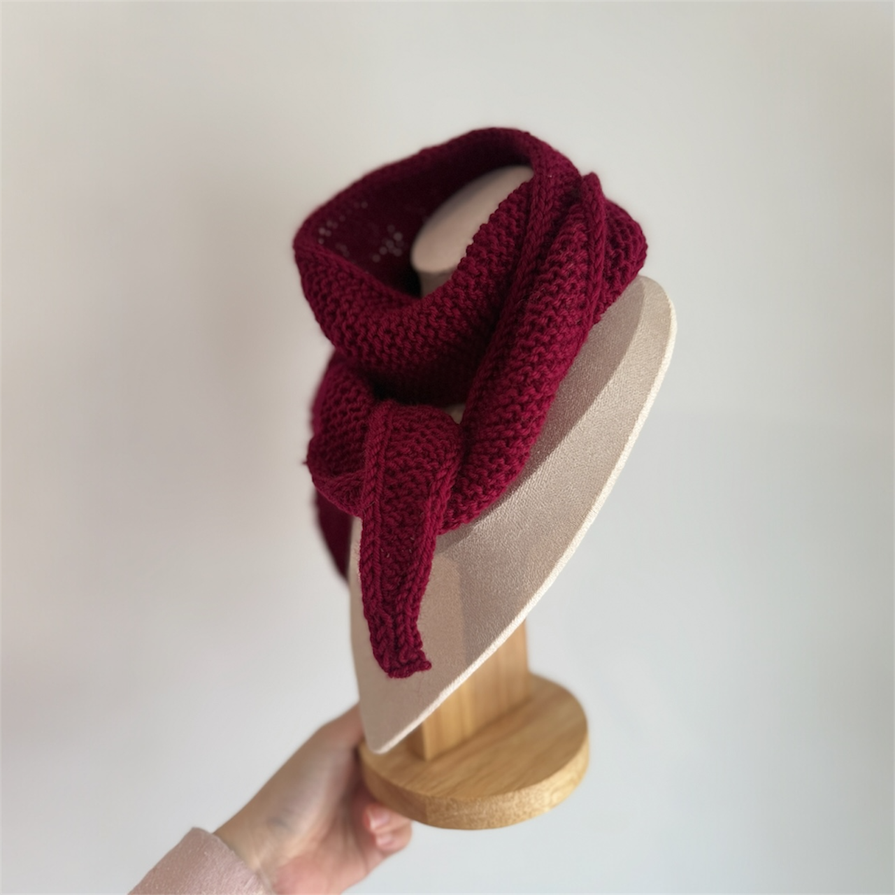 Sophie scarf in burgundy red | hand knit neckechief | winter wrap | small skinny scarf | handmade gift | tiktok viral scarf | wool yarn