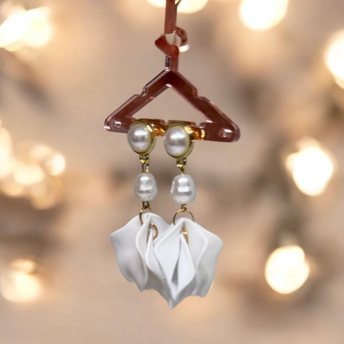 White - flowers earrings dangly earrings | matte petals hoop freshwater pearl floral earrings | bridal party wedding earrings