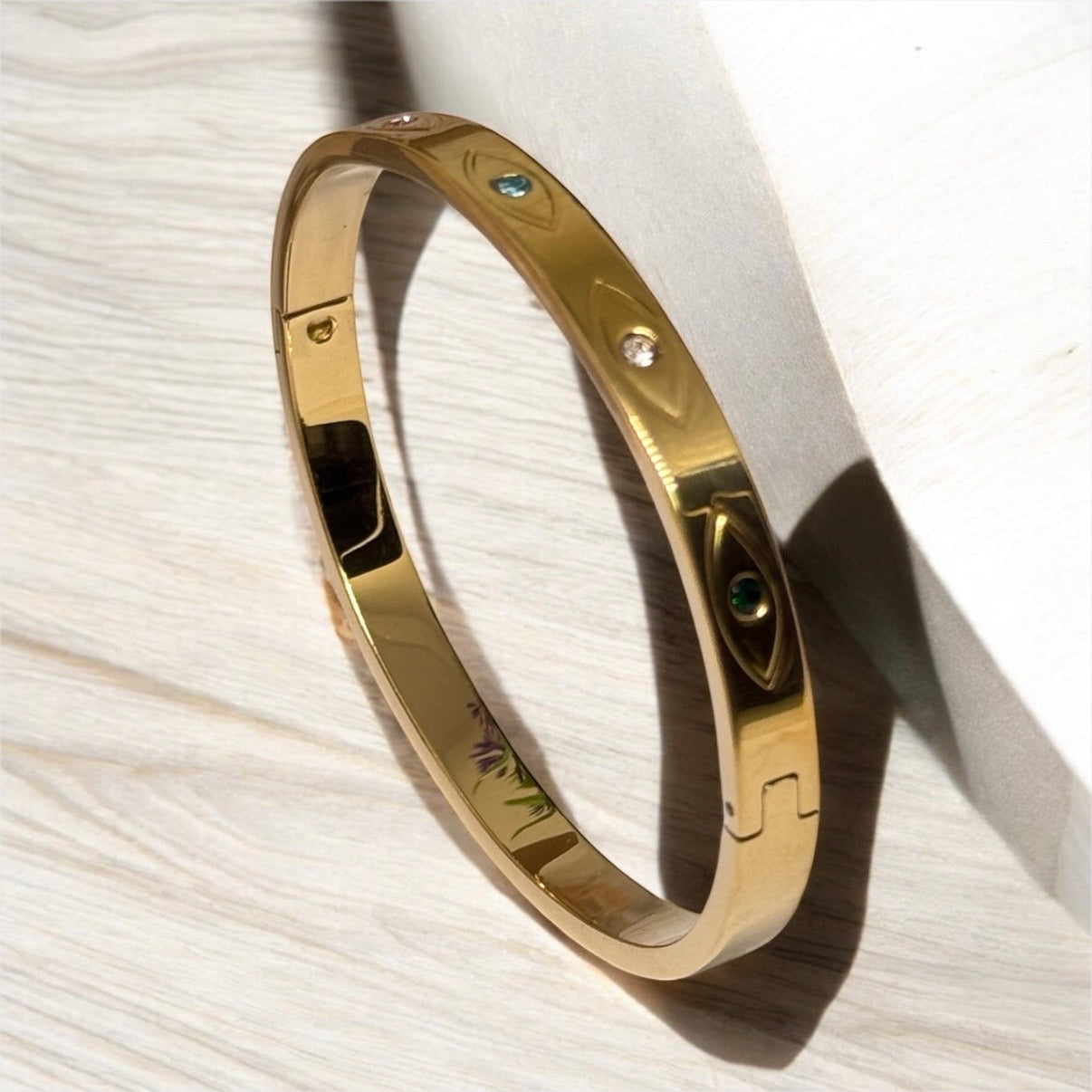 Gold bangles with evil eyes pattern | rhinestones embossed | shinny bangle