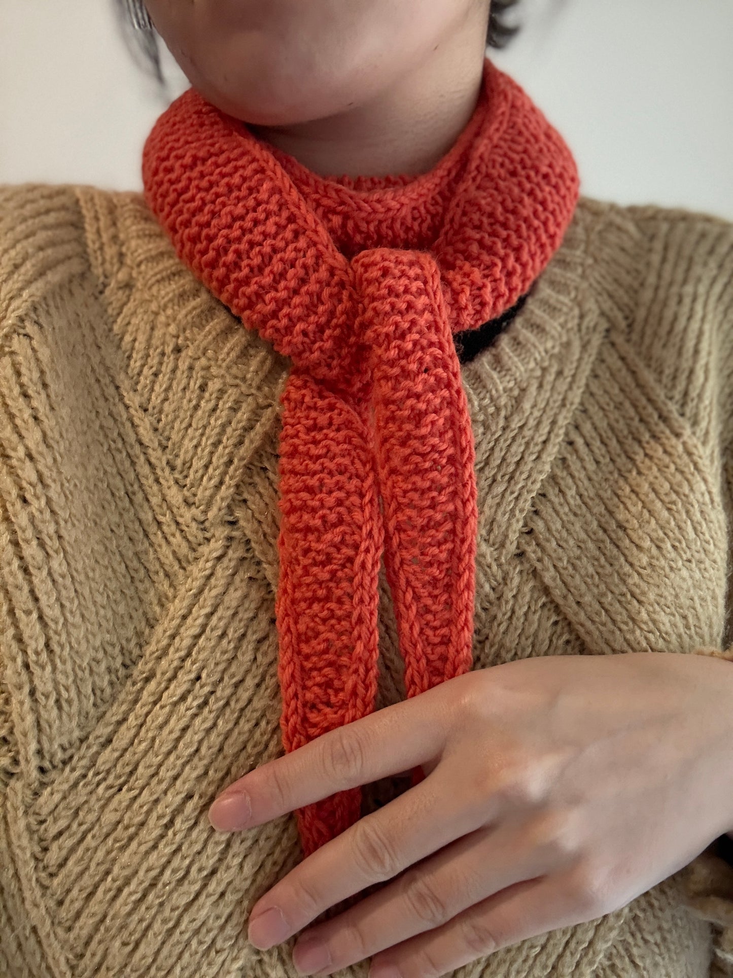 Sophie scarf in orange | hand knit neckechief | winter wrap | small skinny scarf | handmade gift | tiktok viral scarf | wool yarn