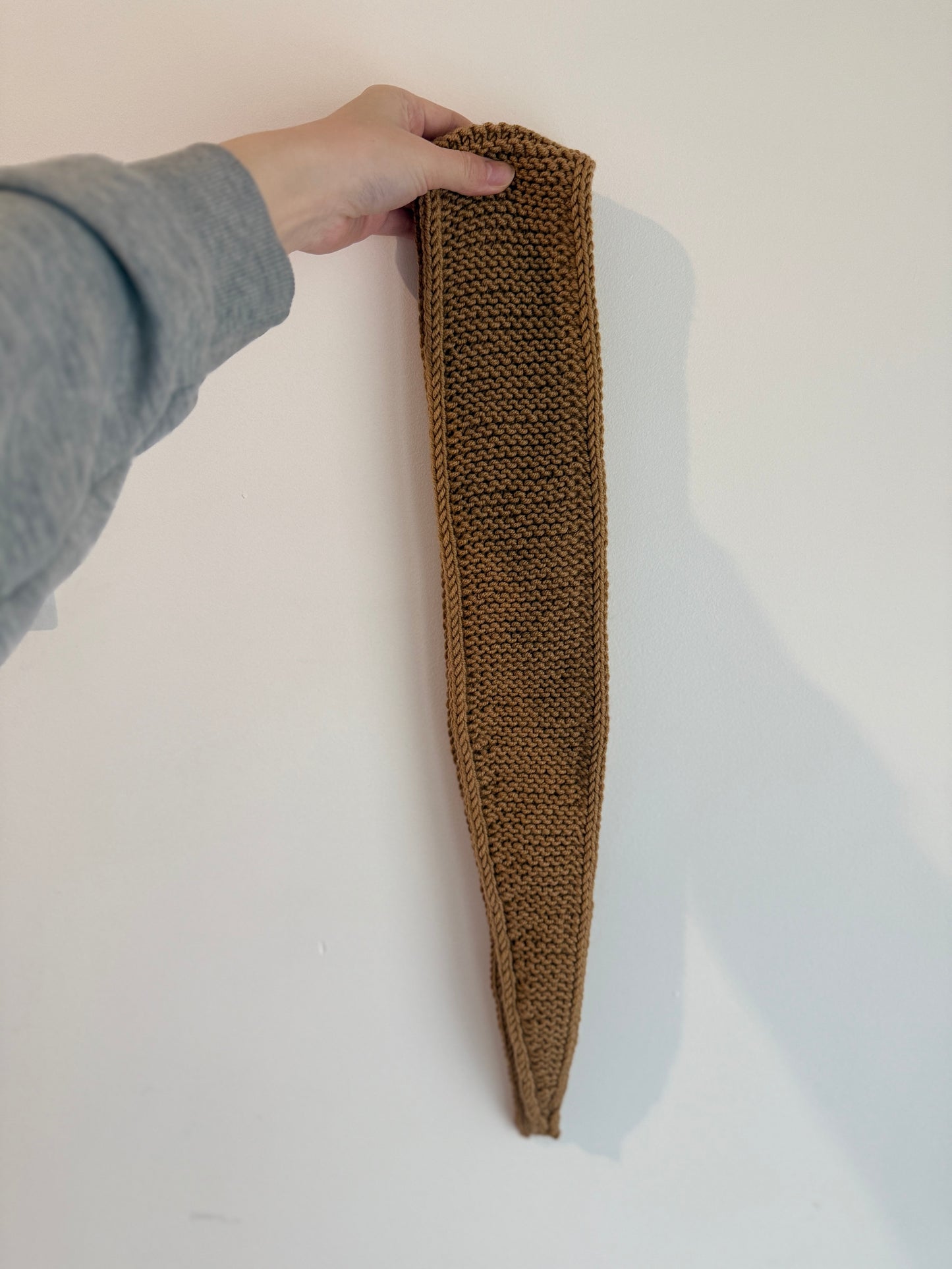 Sophie scarf in dark sand | hand knit neckechief | winter wrap | small skinny scarf | handmade gift | tiktok viral scarf | wool yarn