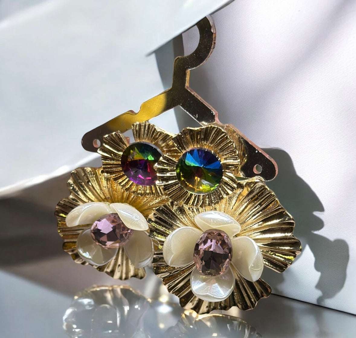 Floral - Gold flower shaped earrings| Crumpled geometric earrings | oversize statement earrings