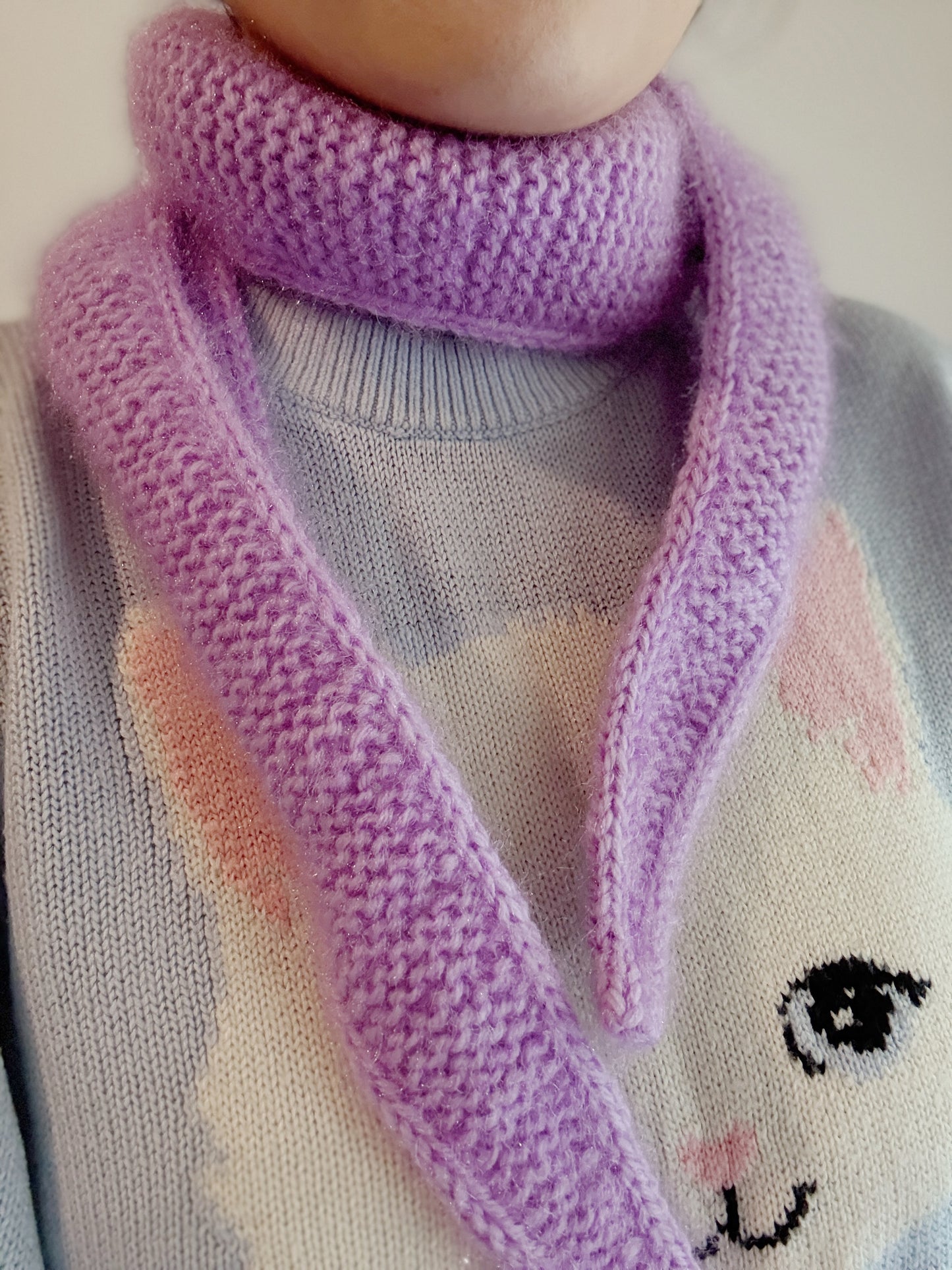 Sophie scarf in lilac| hand knit neckechief | winter wrap | small skinny scaf | handmade gift | tiktok viral scarf