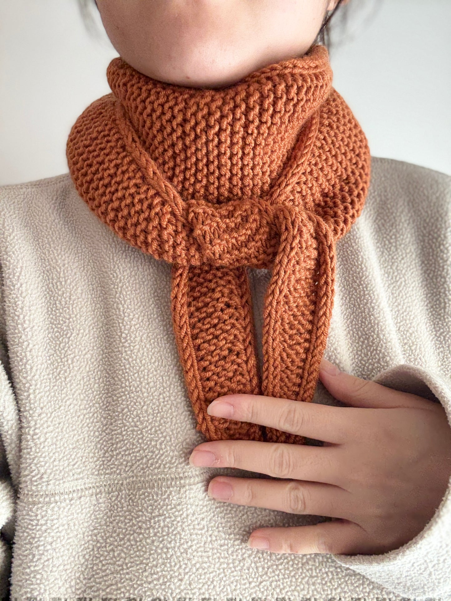Sophie scarf leather brown | hand knit neckechief | winter wrap | small skinny scarf | handmade gift | tiktok viral scarf | wool yarn