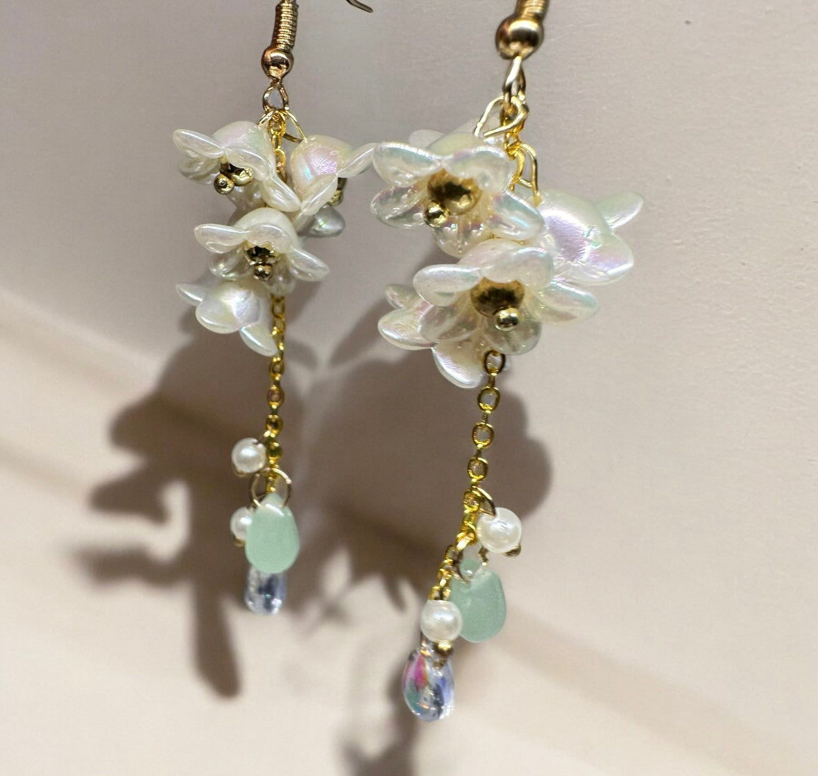 Whimsical - Lily of the valley pearls bead chain earrings