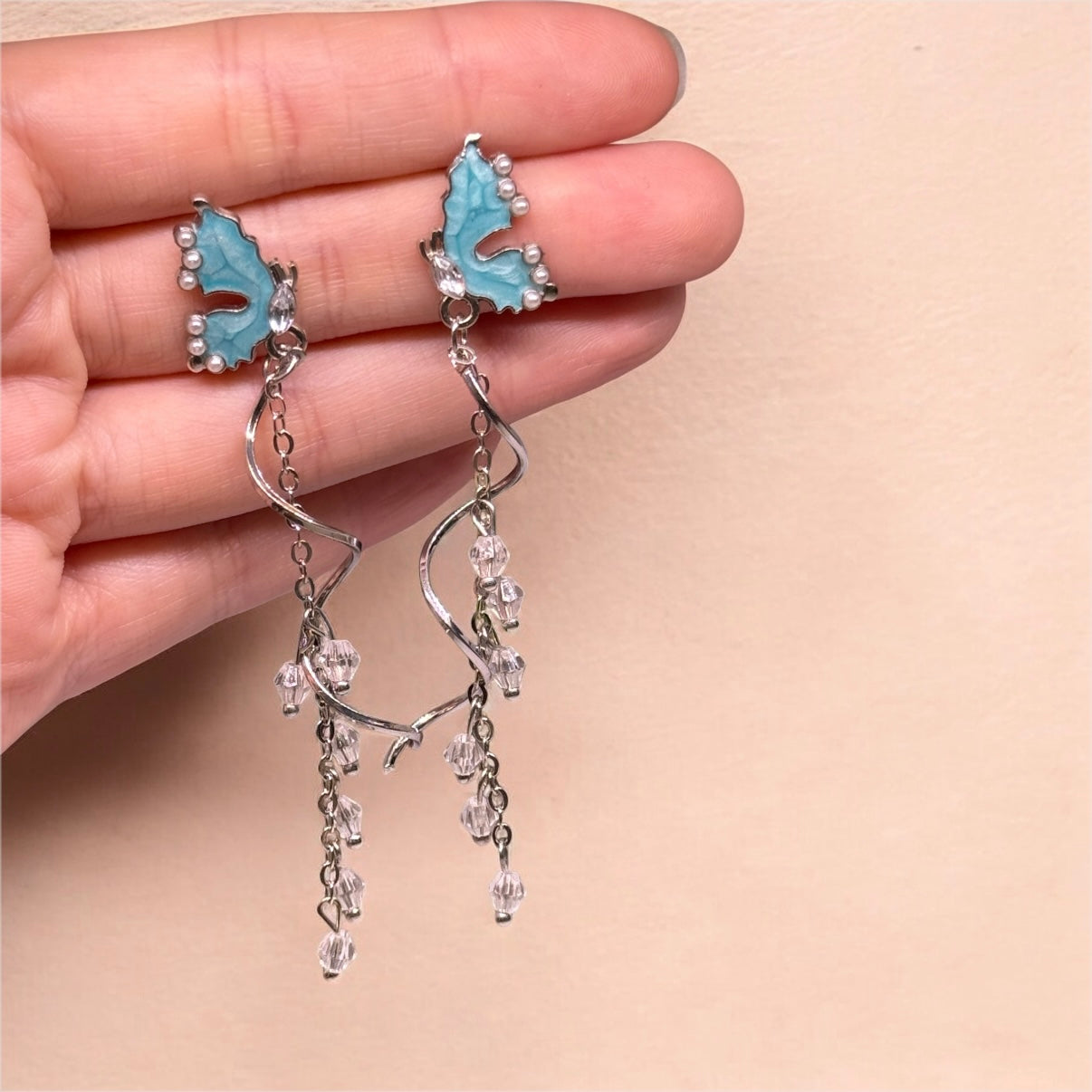 Whimsical - Blue rhinestone butterfly earrings