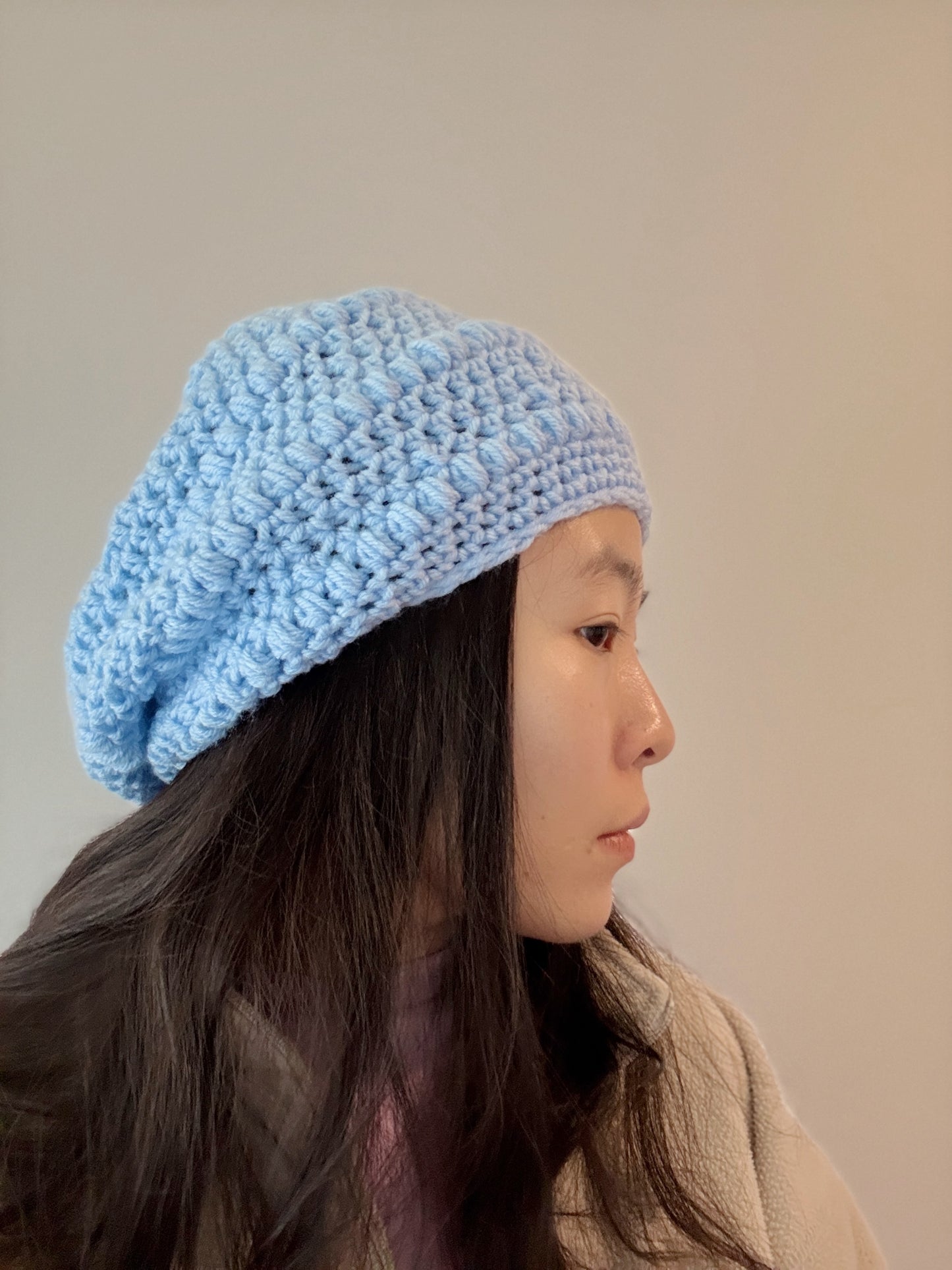 Blue crochet Slouchy Beanie | Chrochet Beret | Slouchy Hat in brown | hand Knit beanie in yellow | cozy winter beret hat